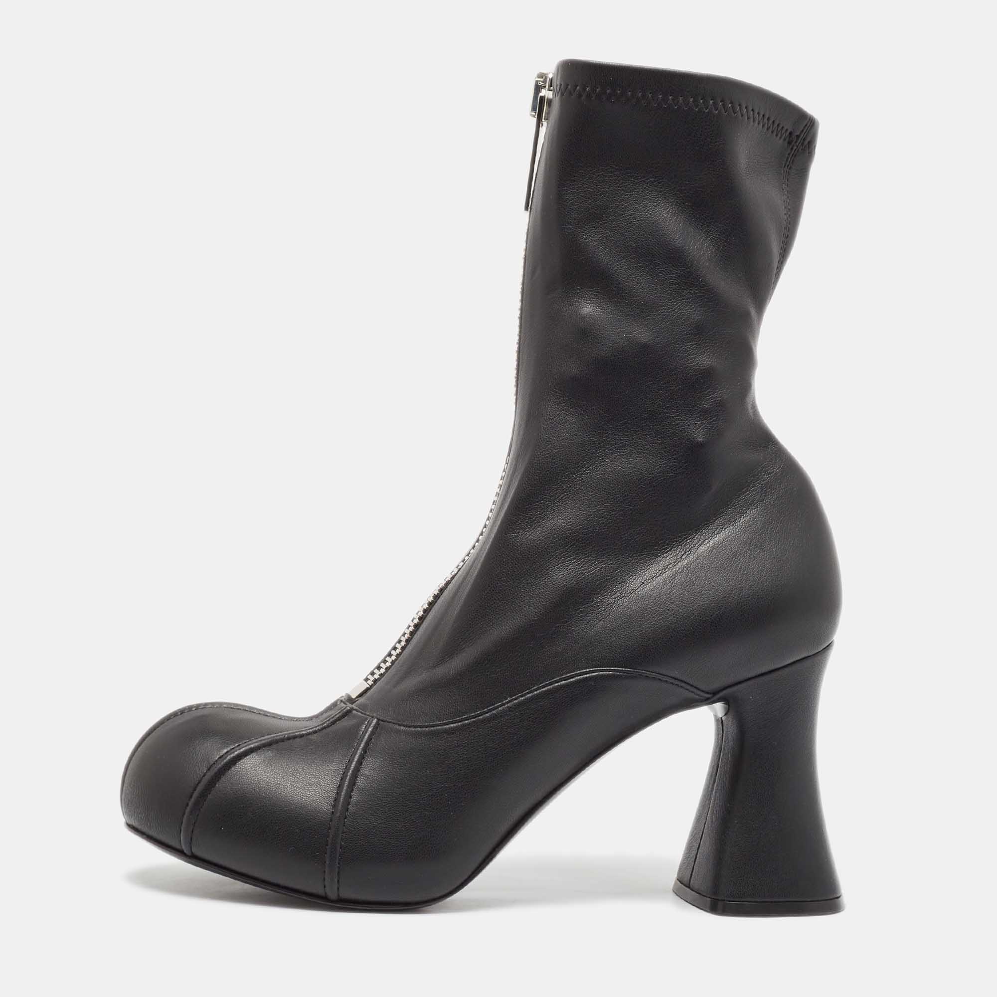 

Stella McCartney Black Faux Leather Groove Ankle Length Boots Size