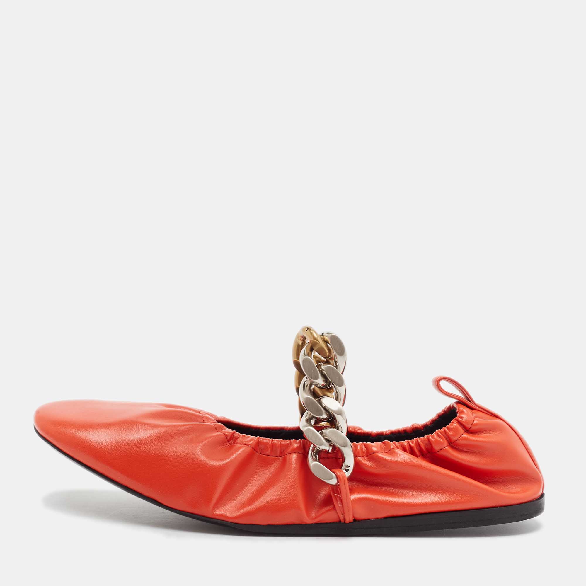 

Stella McCartney Orange Faux Leather Falabella Soft Ballet Flats Size