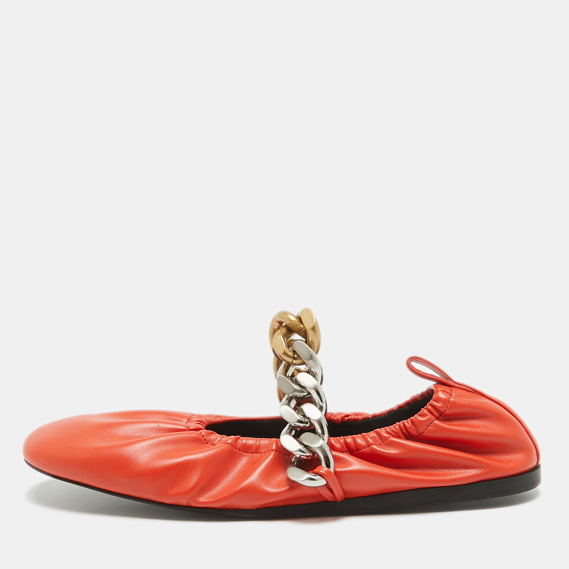 

Stella McCartney Orange Faux Leather Falabella Soft Ballet Flats Size