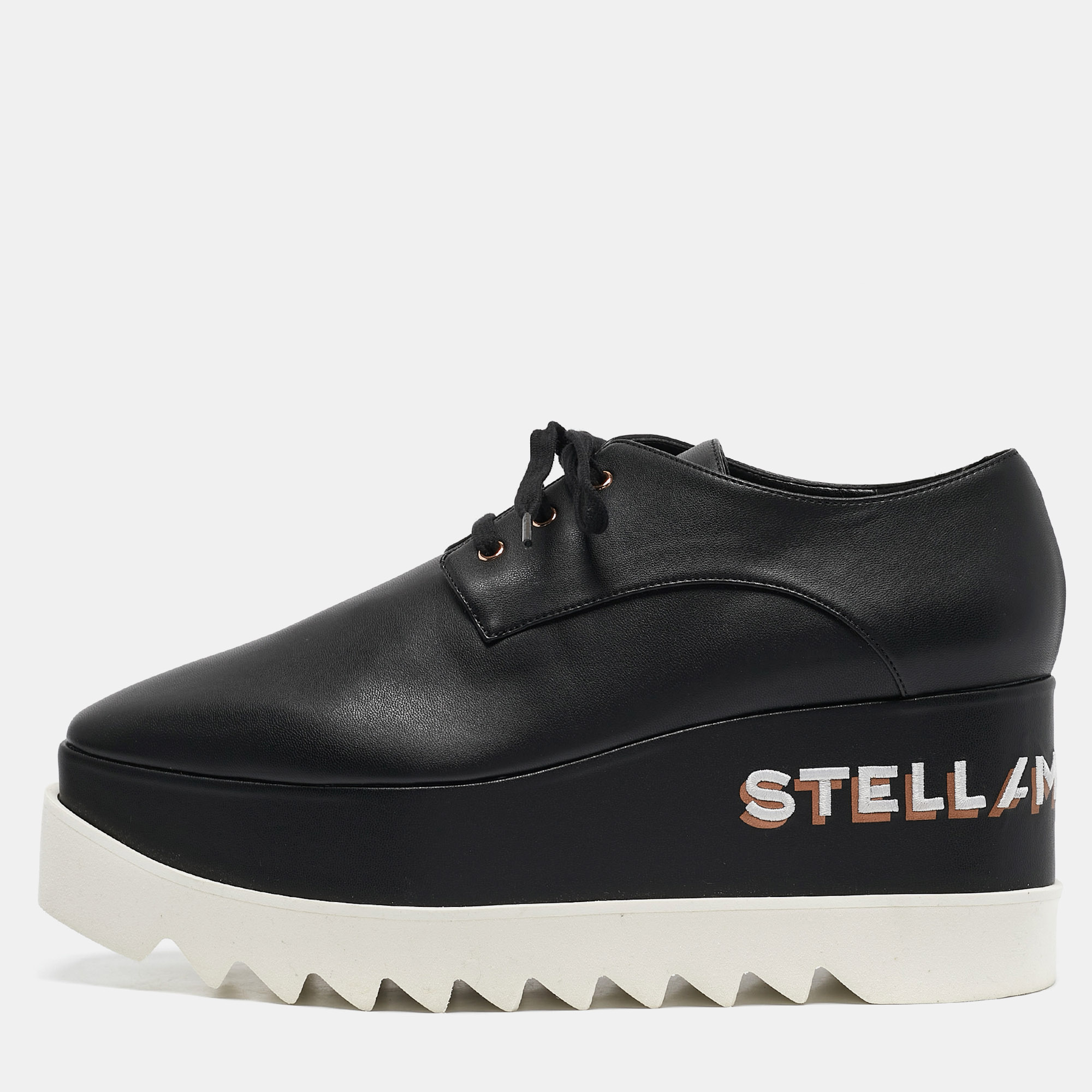 

Stella McCartney Black Faux Leather Elyse Platform Sneakers Size