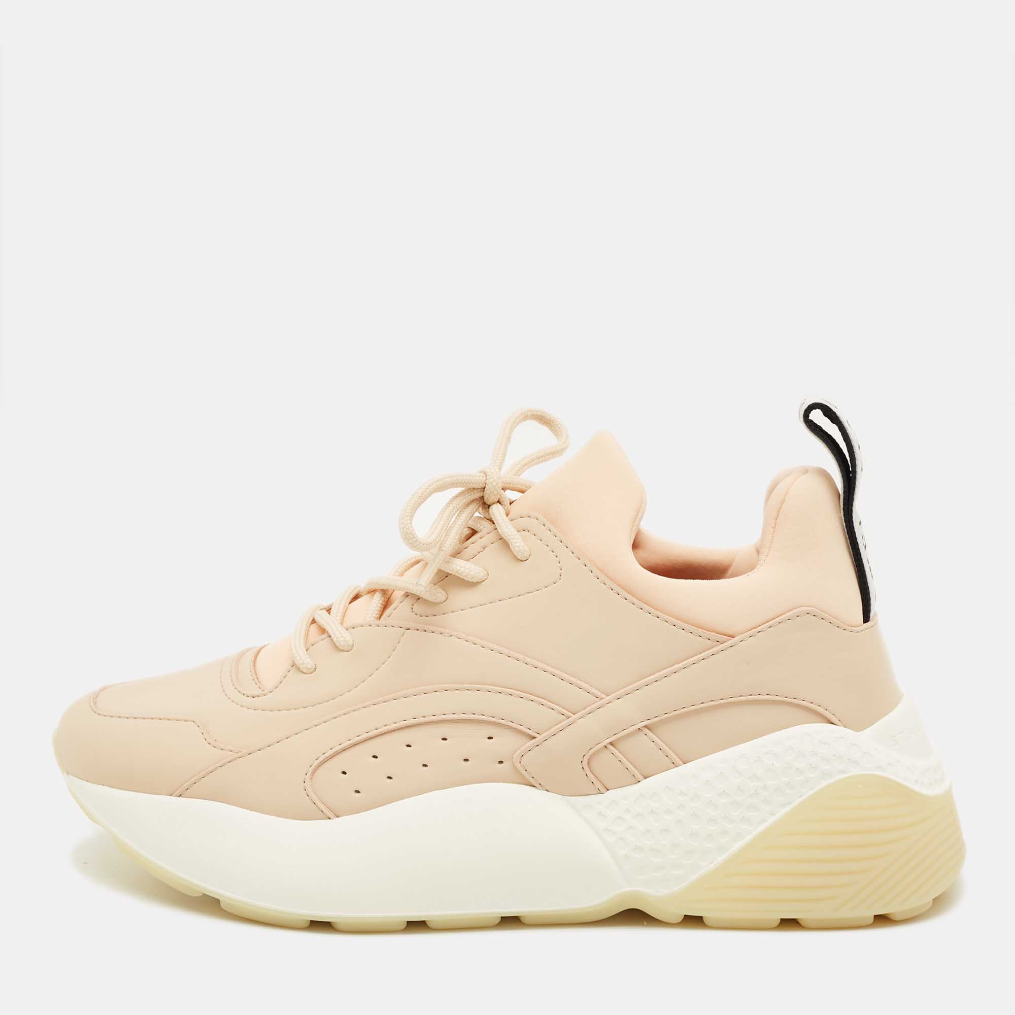 

Stella McCartney Cream/White Fabric and Faux Leather Eclypse Lace Up Sneakers Size, Pink