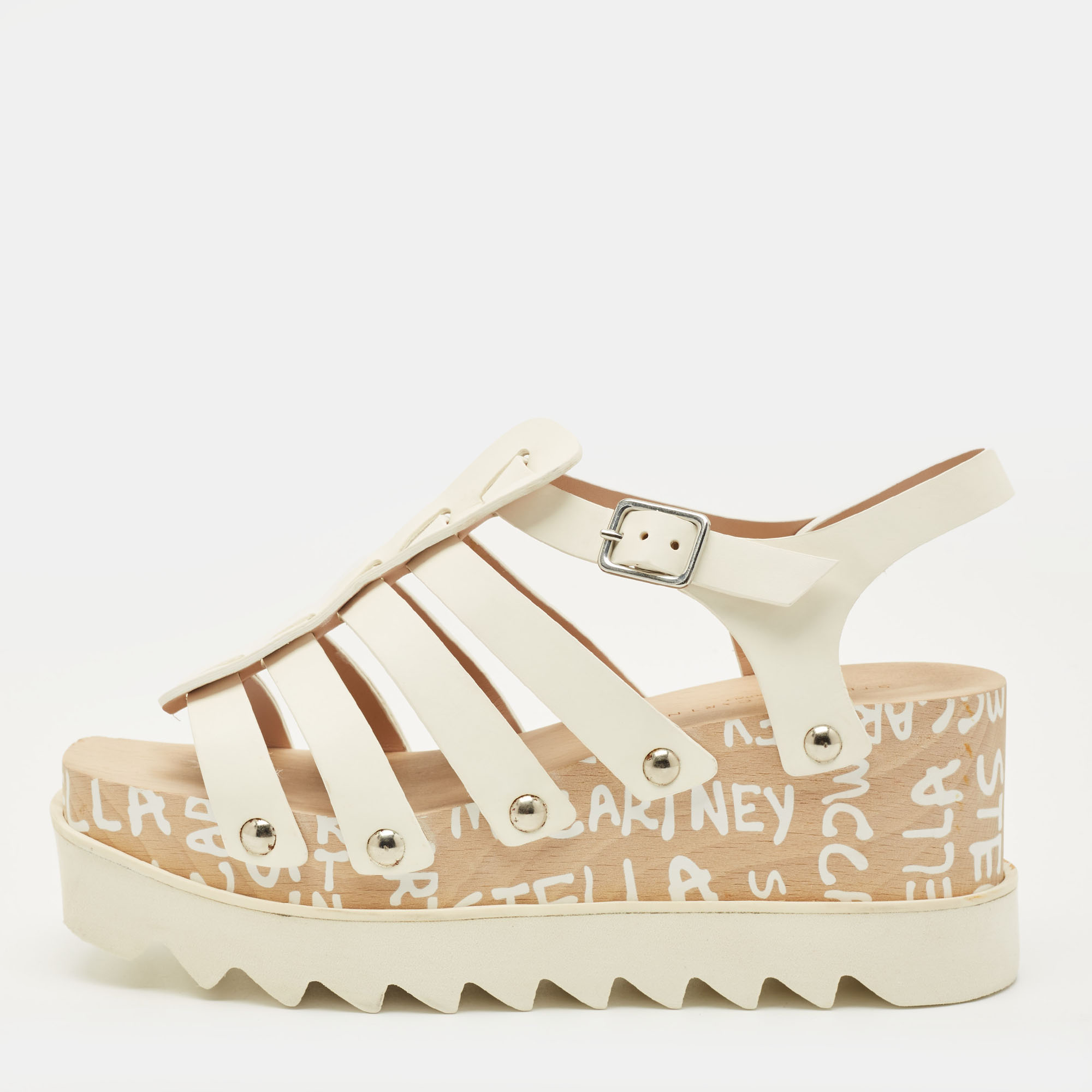 

Stella McCartney Elyse Size  White Leather Ed Curtis Edition Wedge Ankle Strap Sandals