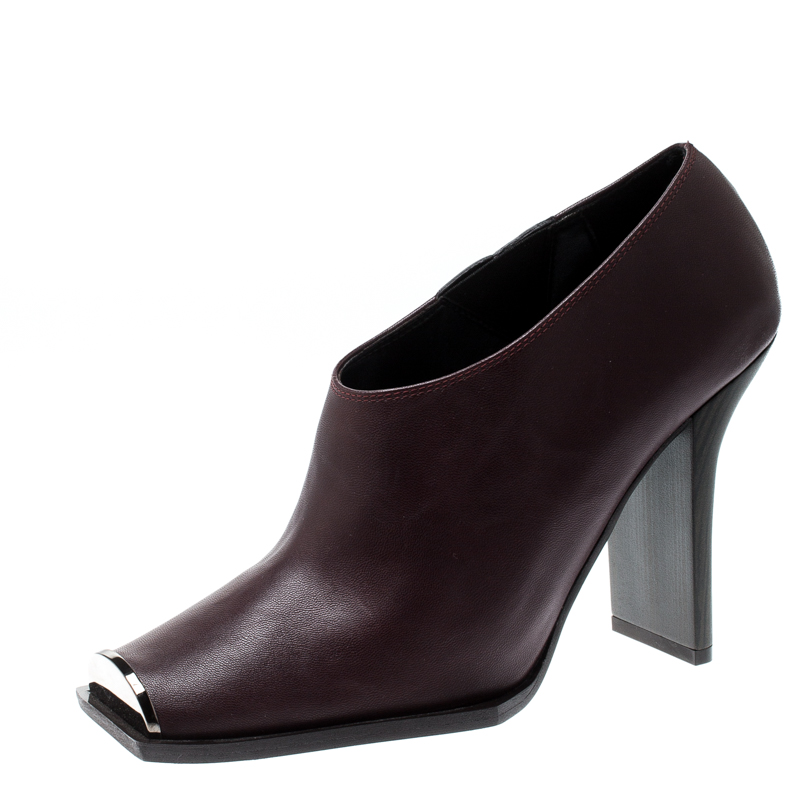 Pre Owned Stella McCartney Burgundy Faux Leather Square Toe Ankle Boots Size 38