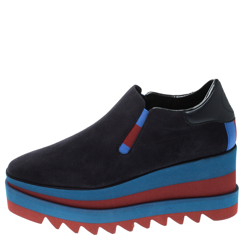 Stella McCartney Blue Faux Suede Elyse Slip On Platform Sneakers Size