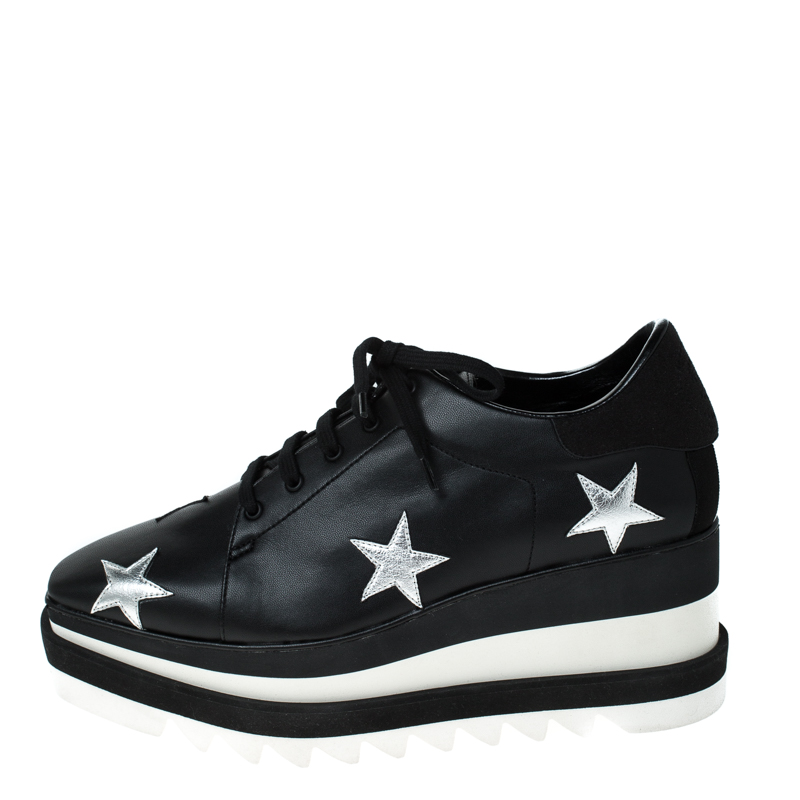 

Stella McCartney Black Faux Leather Elyse Star Platform Derby Size