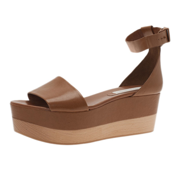 Pre Owned Stella McCartney Brown Faux Leather Lindsey Ankle Strap Wedge Sandals Size 41