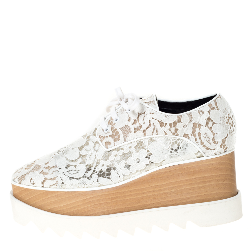 

Stella McCartney White Lace Elyse Platform Lace Up Sneakers Size