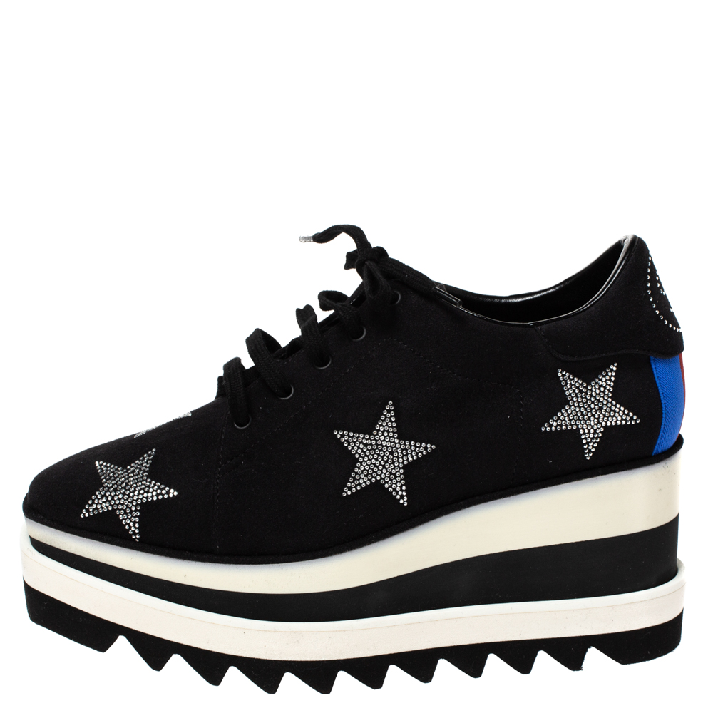 

Stella McCartney Black Faux Suede Elyse Platform Lace Up Sneakers Size