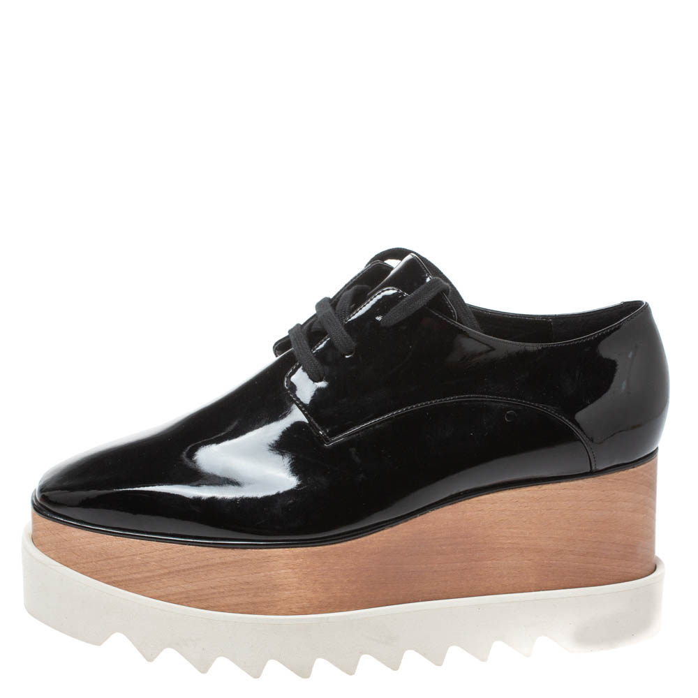 

Stella McCartney Black Faux Patent Leather Elyse Platform Derby Sneakers Size