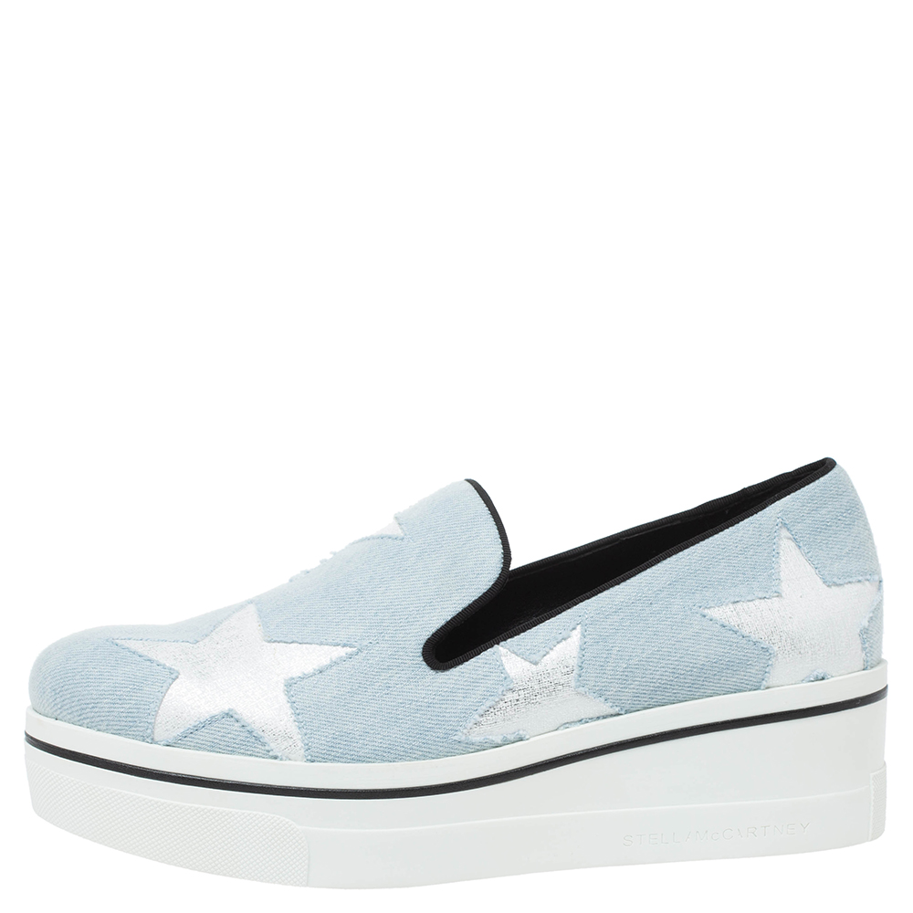 

Stella McCartney Blue Denim Star Binx Platform Sneakers Size