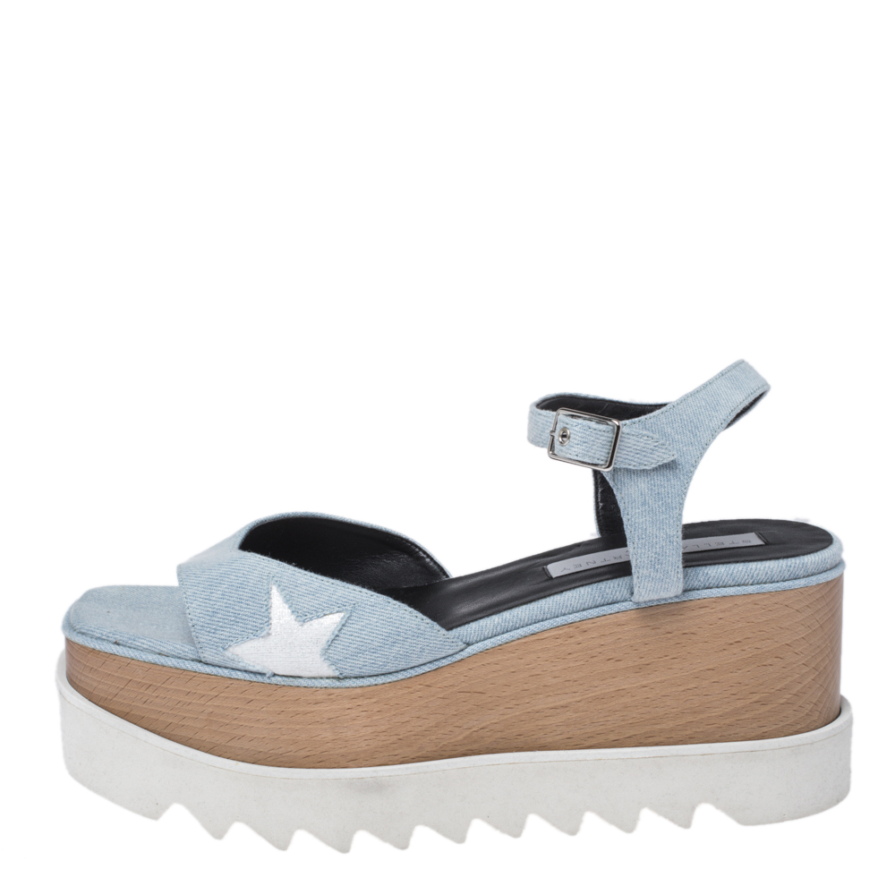 

Stella McCartney Blue Wash Denim Elyse Platform Ankle Strap Sandals Size