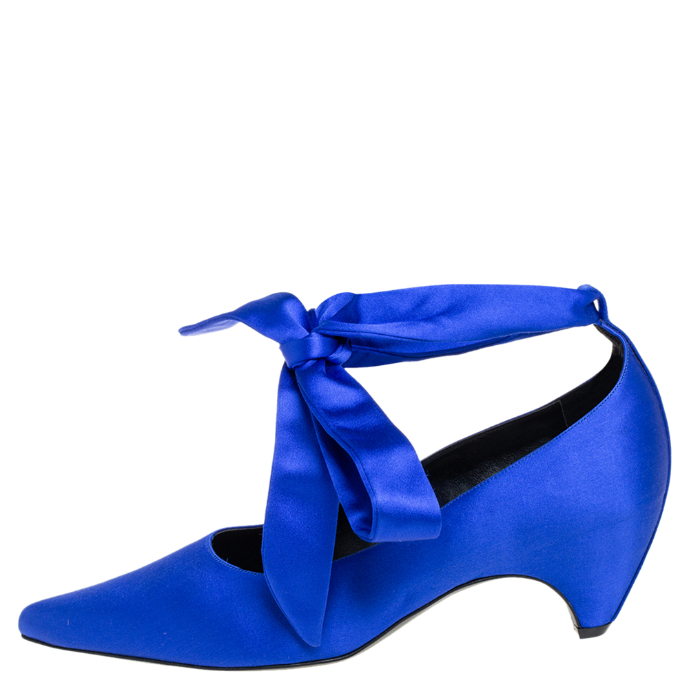 

Stella McCartney Blue Satin Ankle Wrap Pumps Size