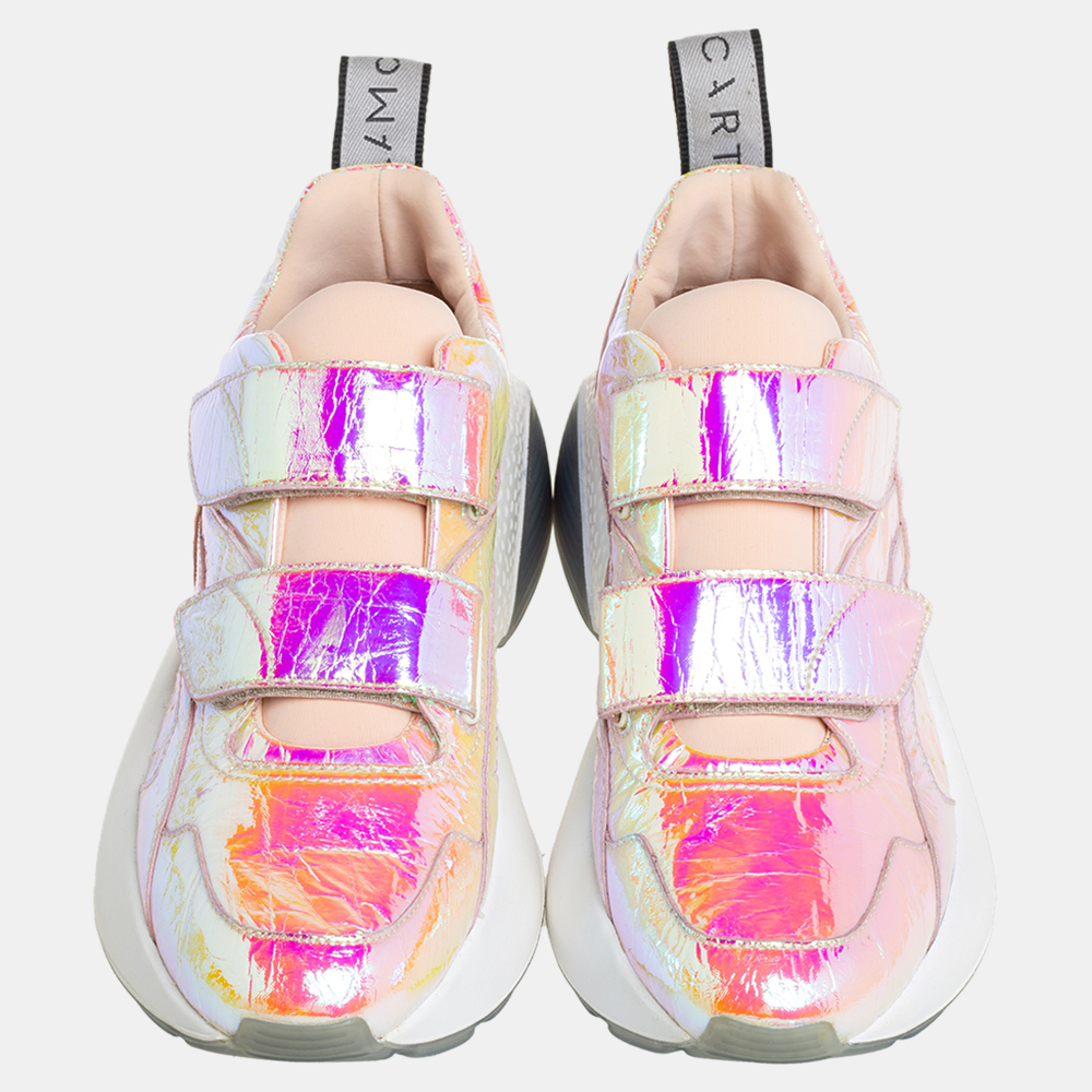 Stella McCartney Multicolor Holographic  Faux Leather Velcro Strap Sneakers Size 39 