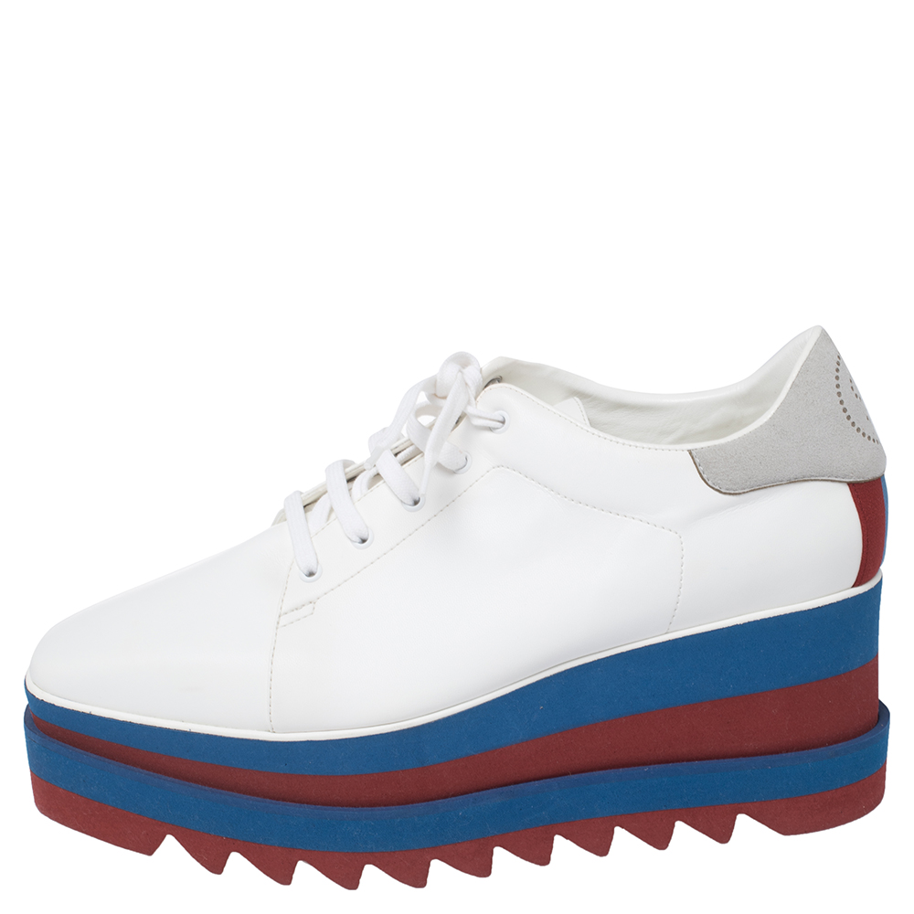 

Stella McCartney White Faux Leather Elyse Platform Derby Size