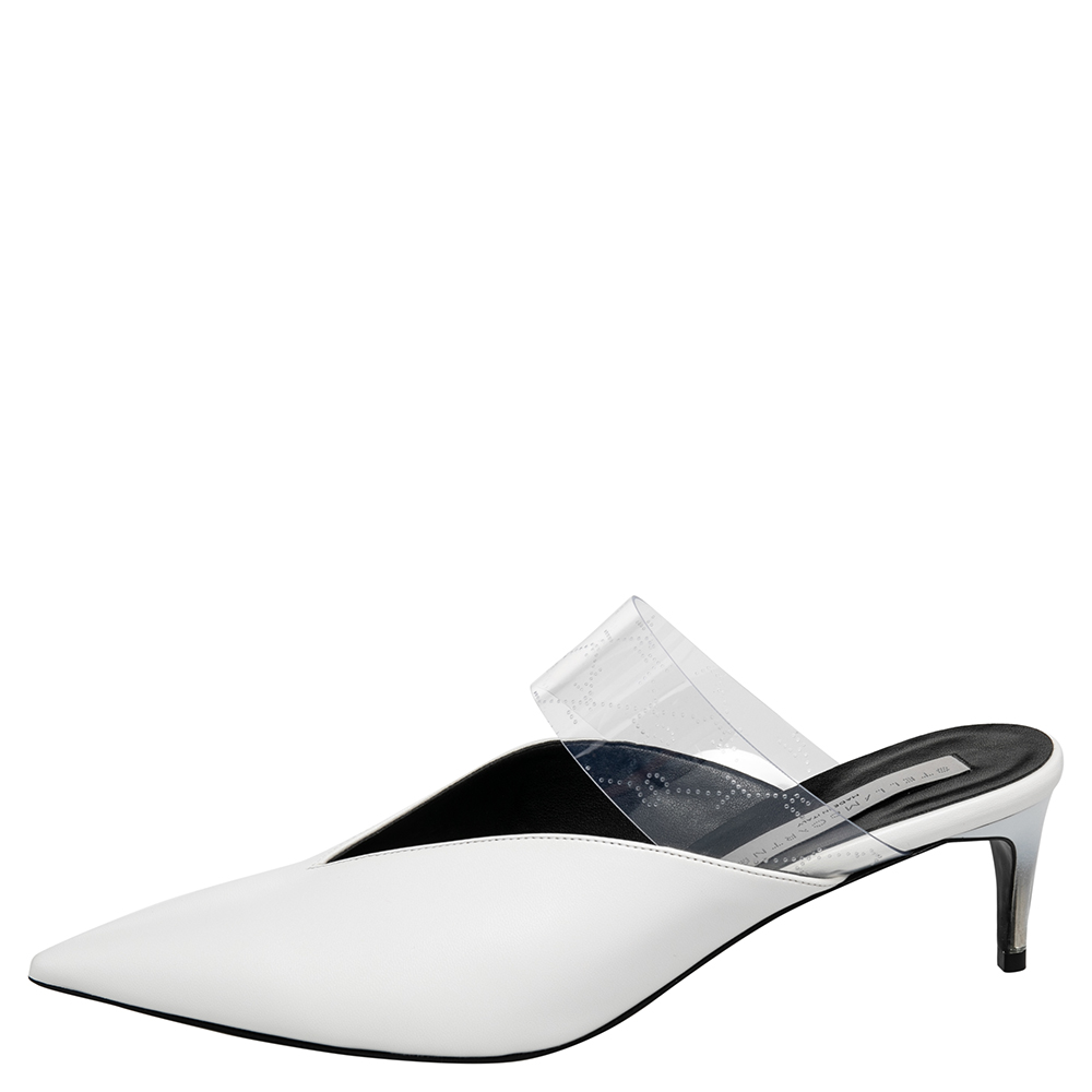 

Stella McCartney White Faux Leather And PVC Pointed Toe Mule Sandals Size