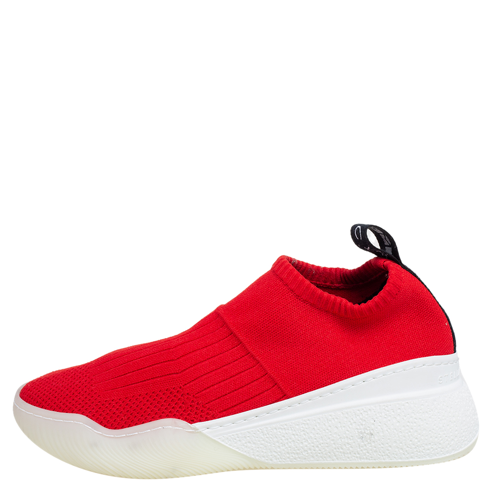 

Stella McCartney Red Knit Fabric Slip On Sneakers Size