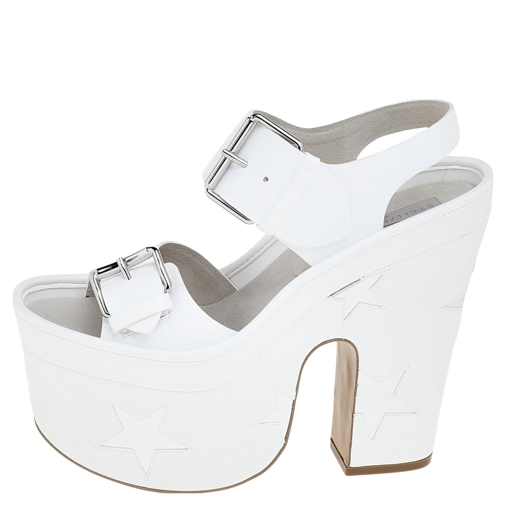 

Stella McCartney White/Silver Faux Leather Star Platform Sandals Size