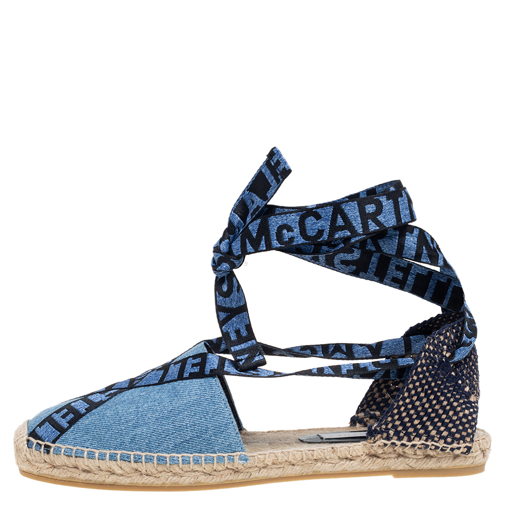 

Stella McCartney Blue Canvas Espadrilles Ankle Tie Flats Size