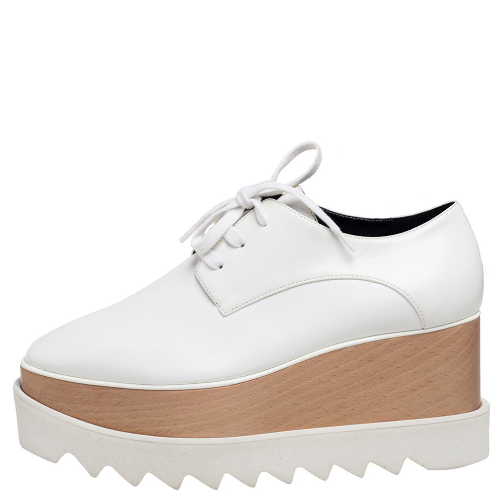 

Stella McCartney White Faux Leather Elyse Platform Sneakers Size
