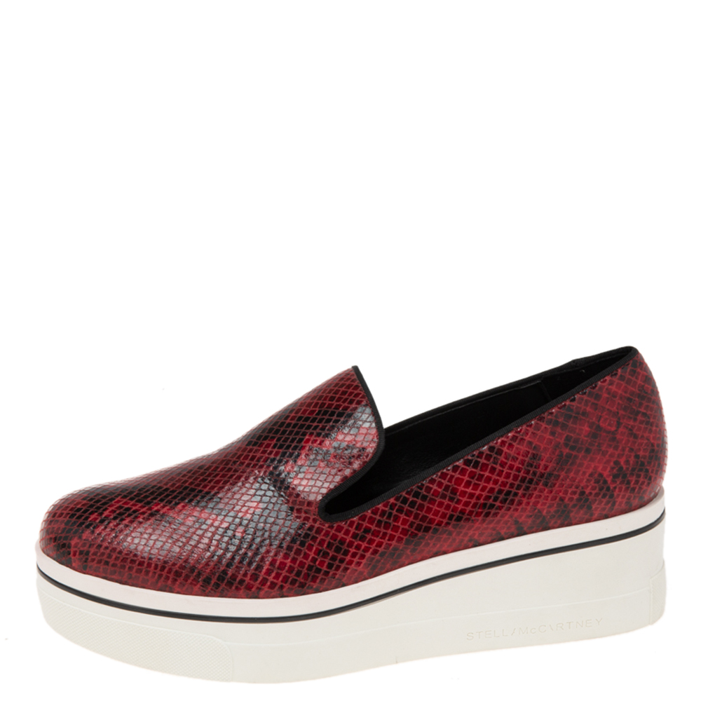 

Stella McCartney Red/Black Faux Snakeskin Platform Sneakers Size