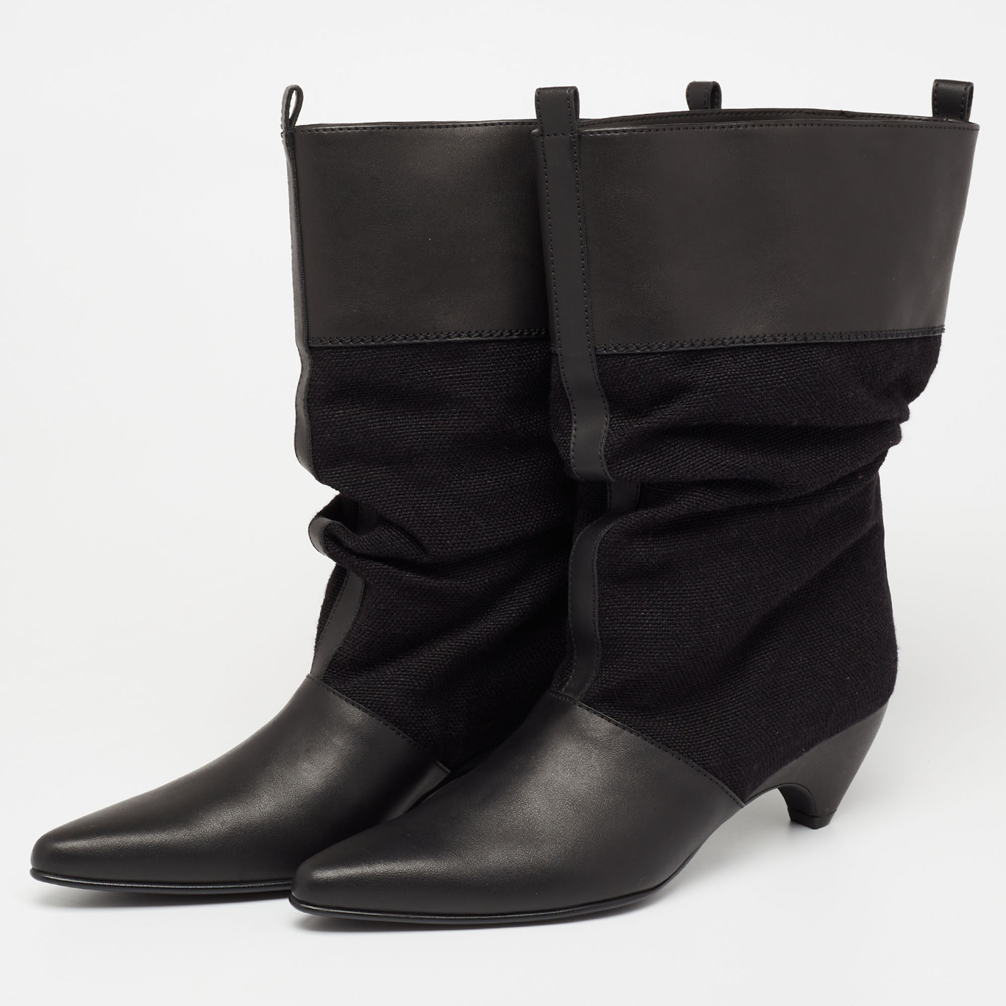 

Stella McCartney Black Faux Leather And Canvas Ankle Boots Size