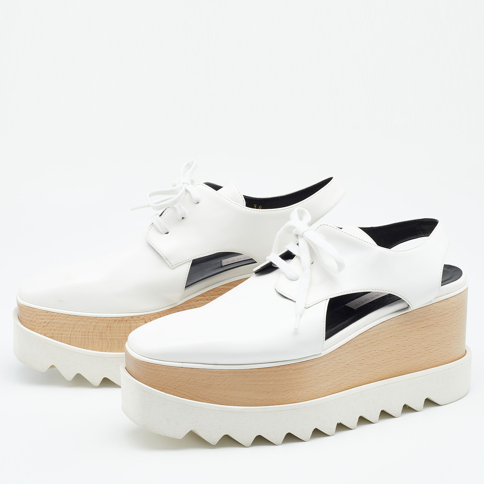 

Stella McCartney White Faux Leather Elyse Cutout Platform Derby Size