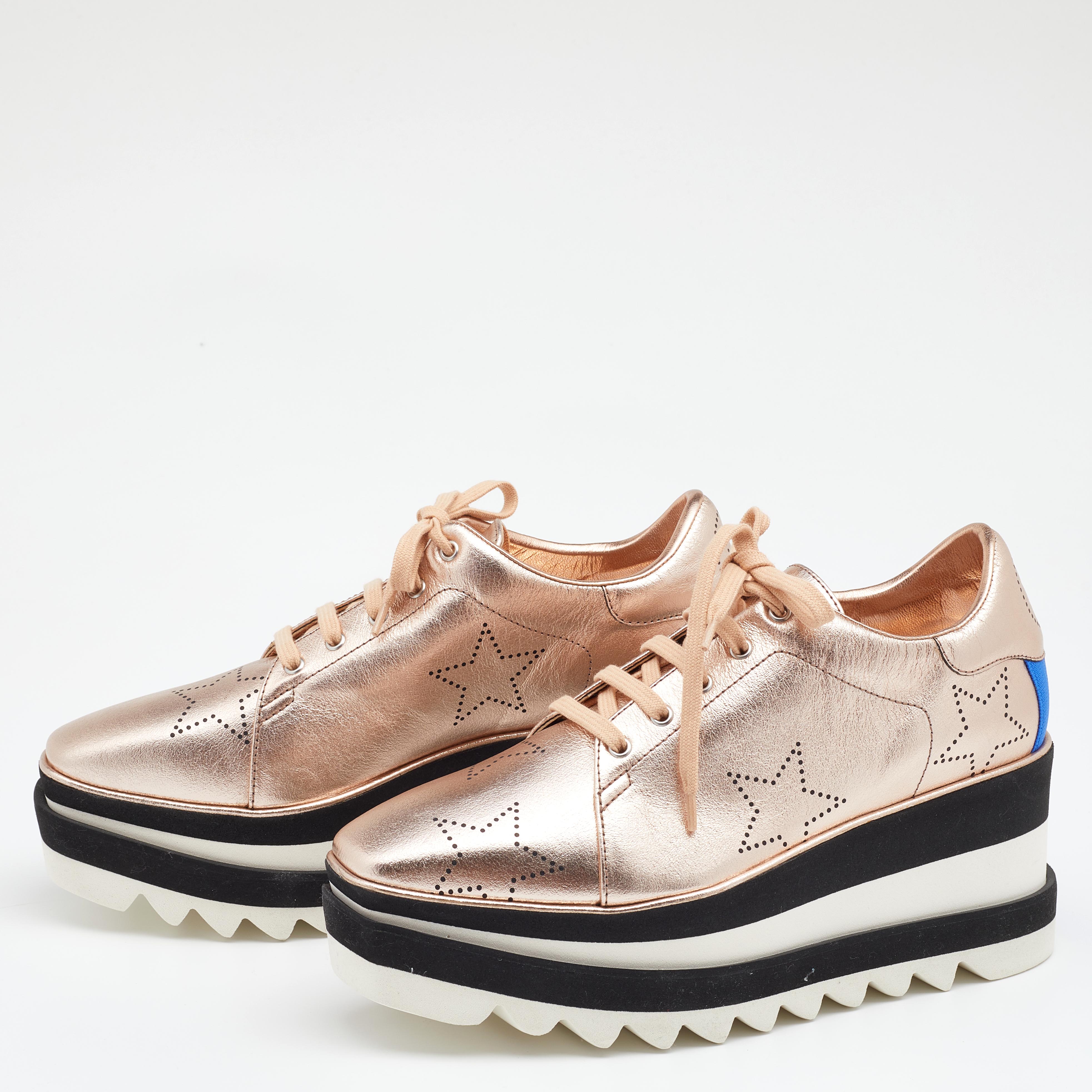 

Stella McCartney Rose Gold Leather Elyse Star Platform Sneakers Size