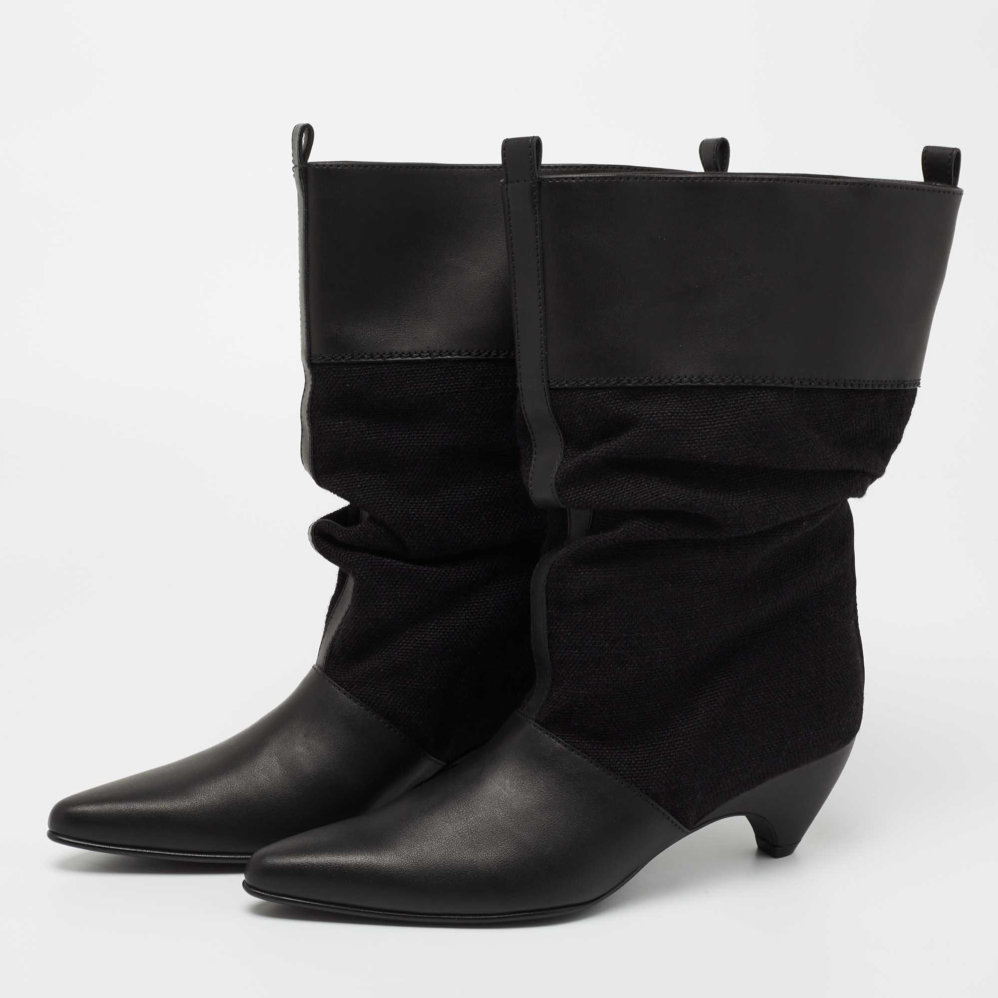 

Stella McCartney Black Faux Leather and Canvas Slouchy Ankle Boots Size