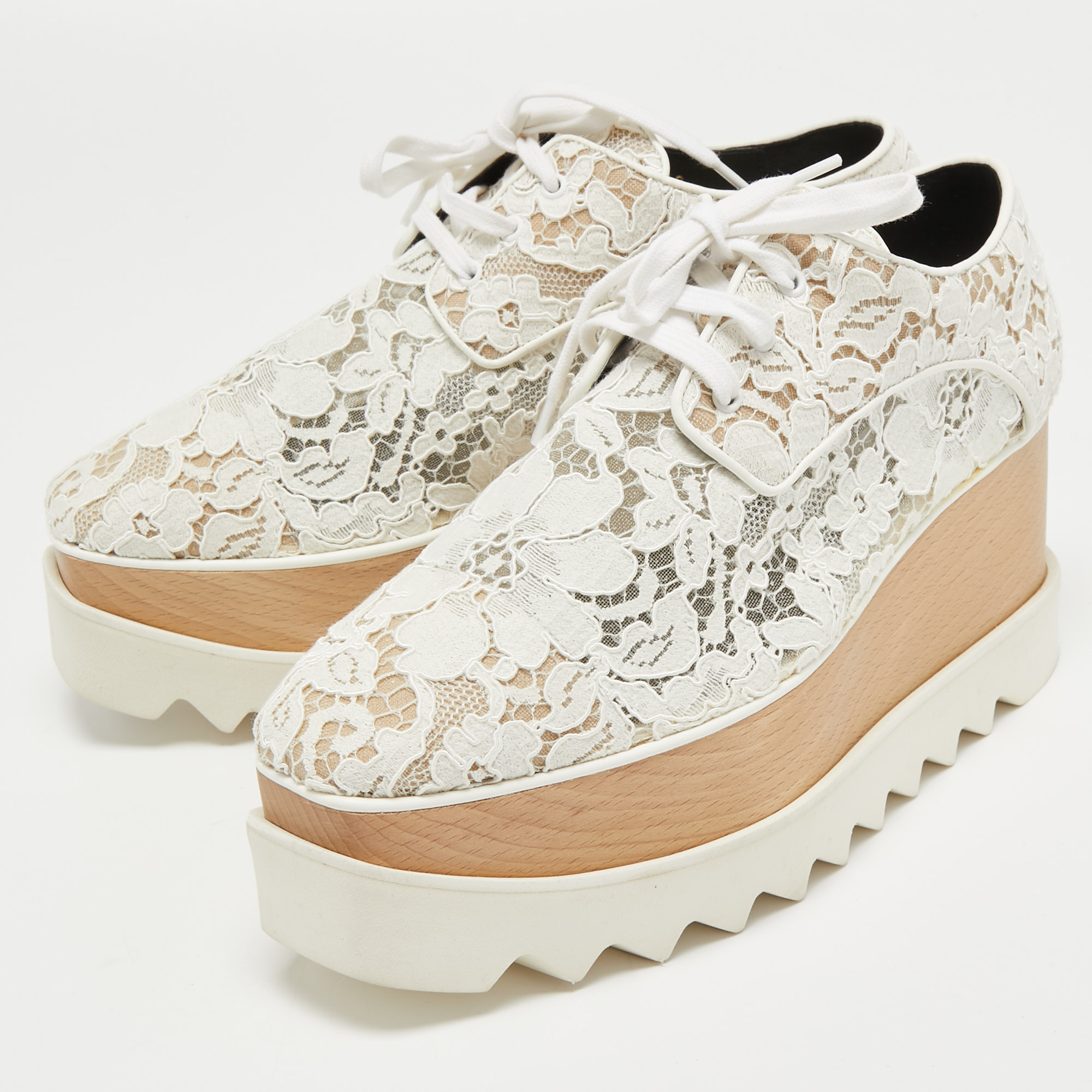 

Stella McCartney Off White Lace Elyse Platform Derby Sneakers Size