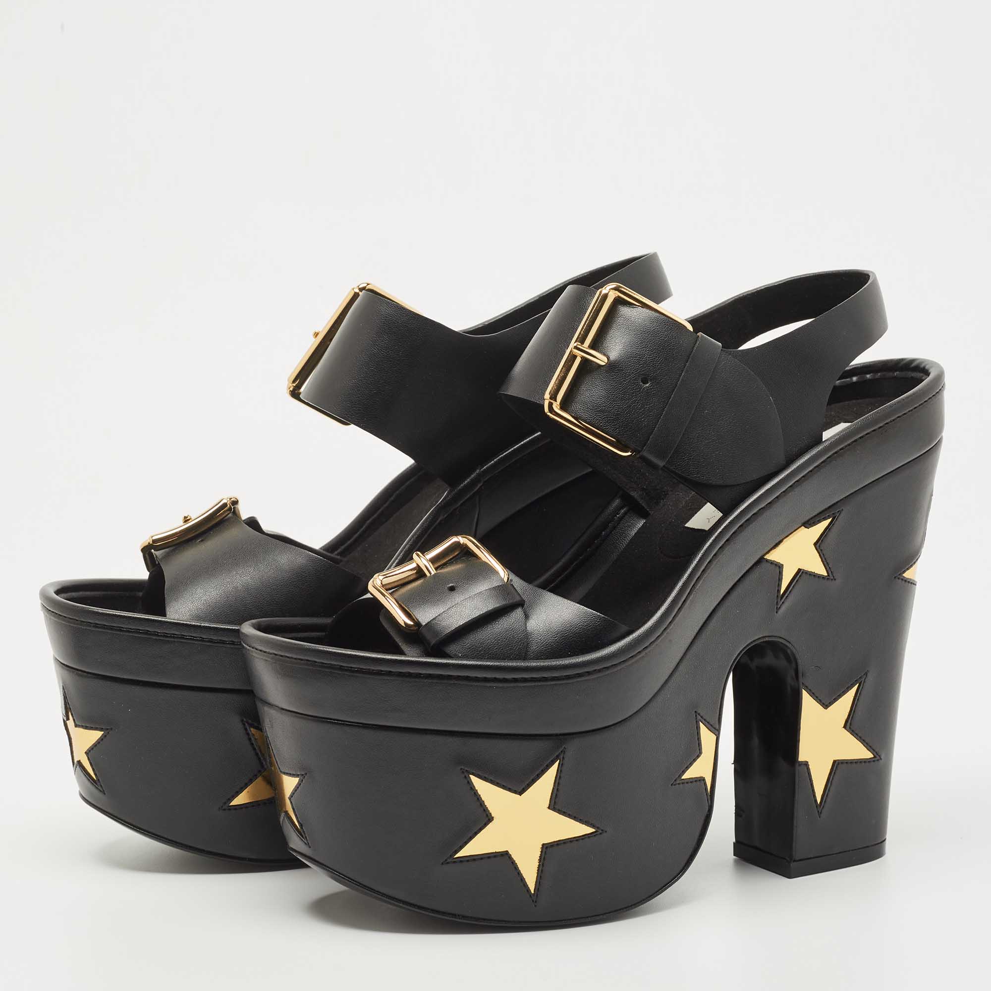 

Stella McCartney Black Faux Leather Platform Ankle Strap Sandals Size