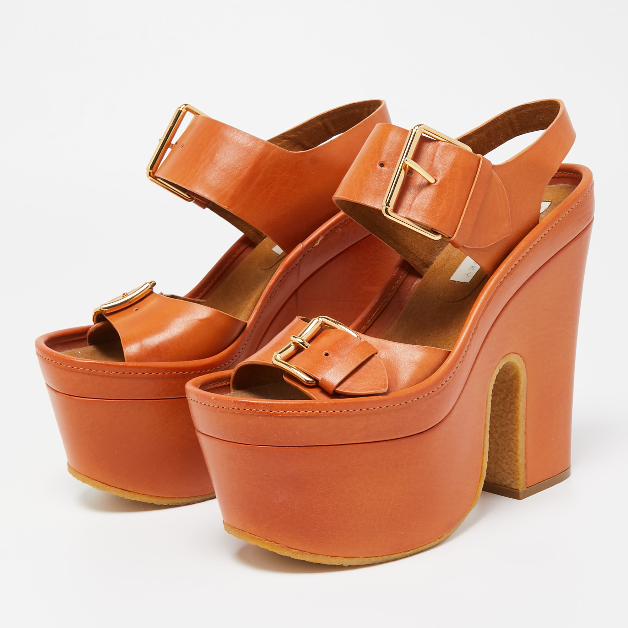 

Stella McCartney Brown Faux Leather Block Heel Platform Sandals Size
