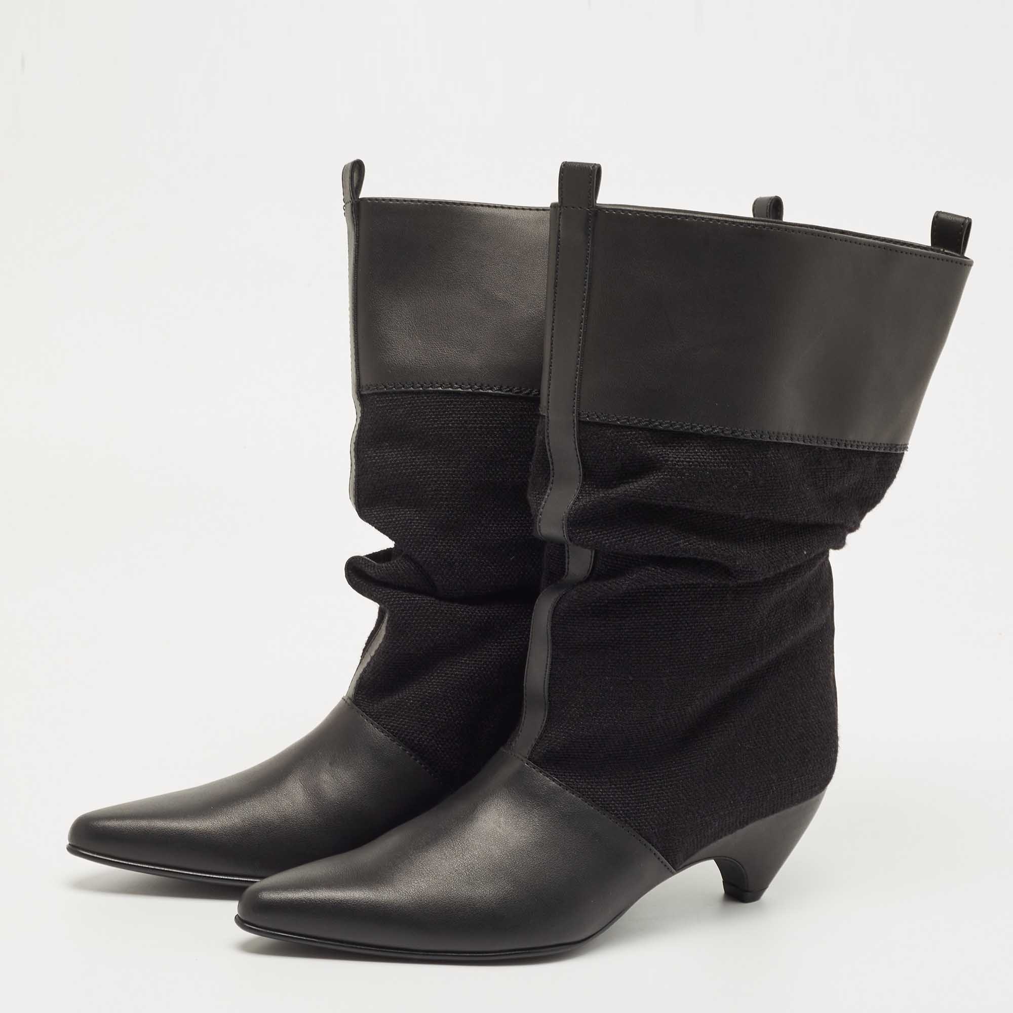 

Stella McCartney Black Canvas and Faux Leather Pointed Toe Ankle Boots Size