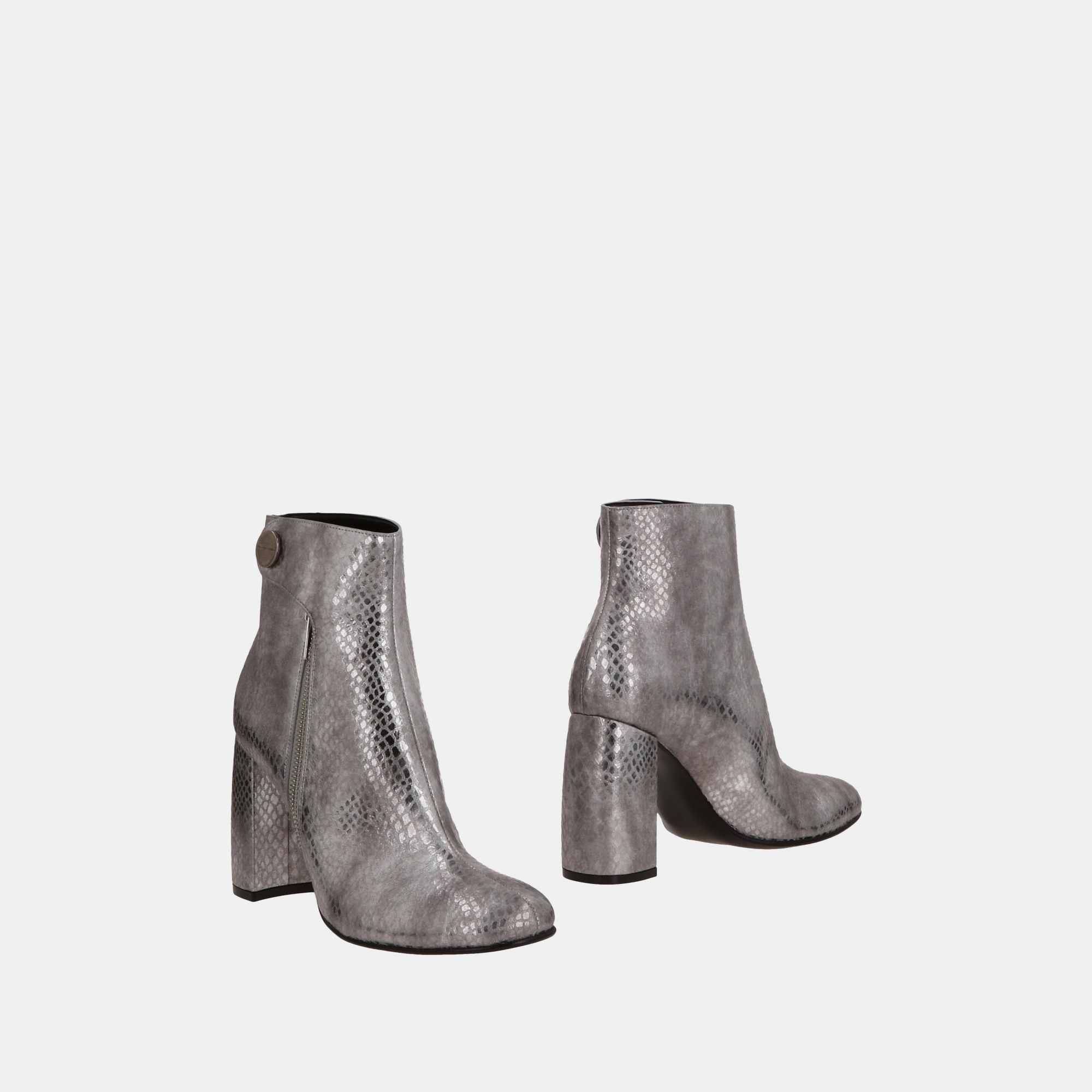 Pre-owned Stella Mccartney Snakeskin Embossed Leather Block Heel Ankle Boots Size 37 In Silver