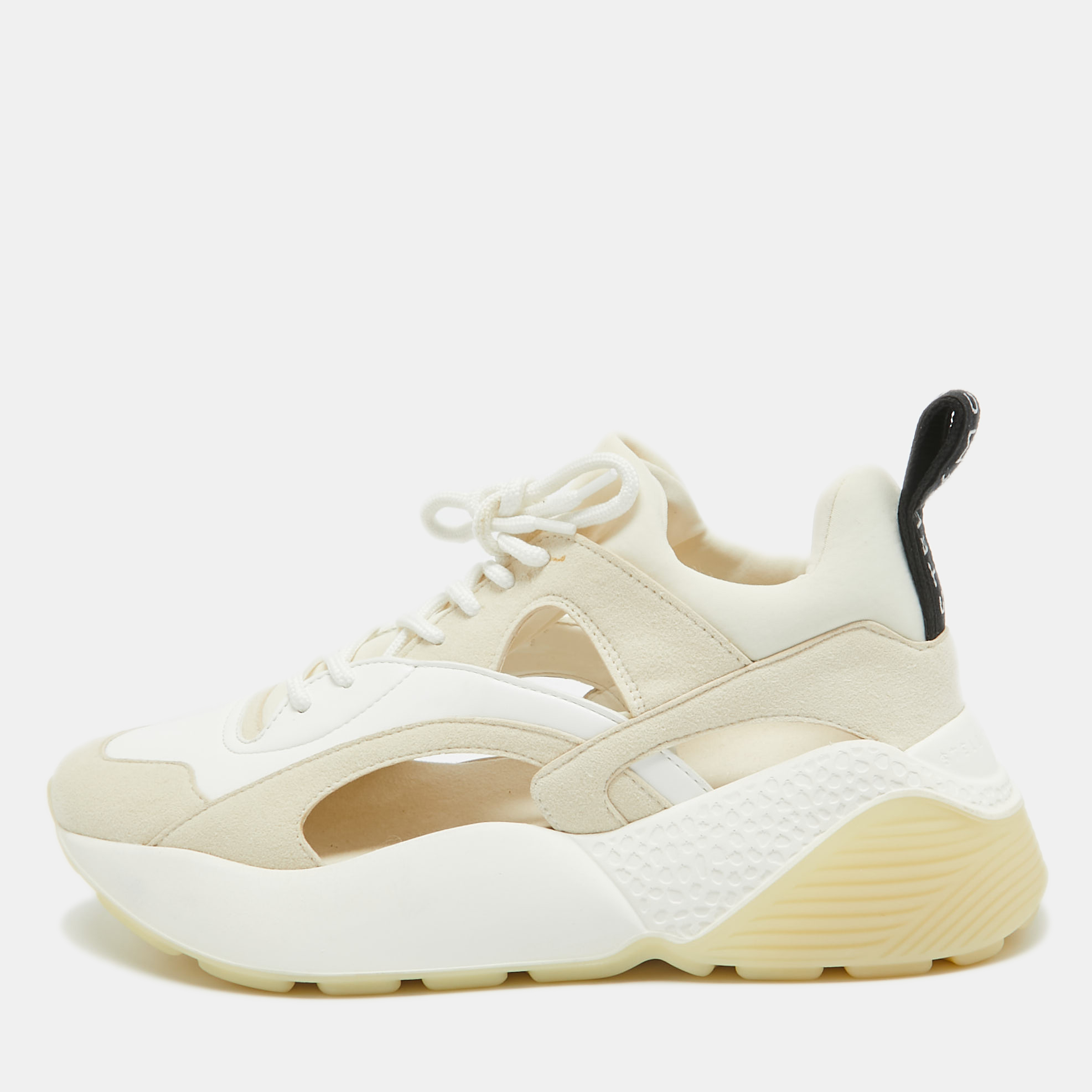 

Stella McCartney White/Cream Faux Leather and Suede Cut Out Eclypse Sneakers Size