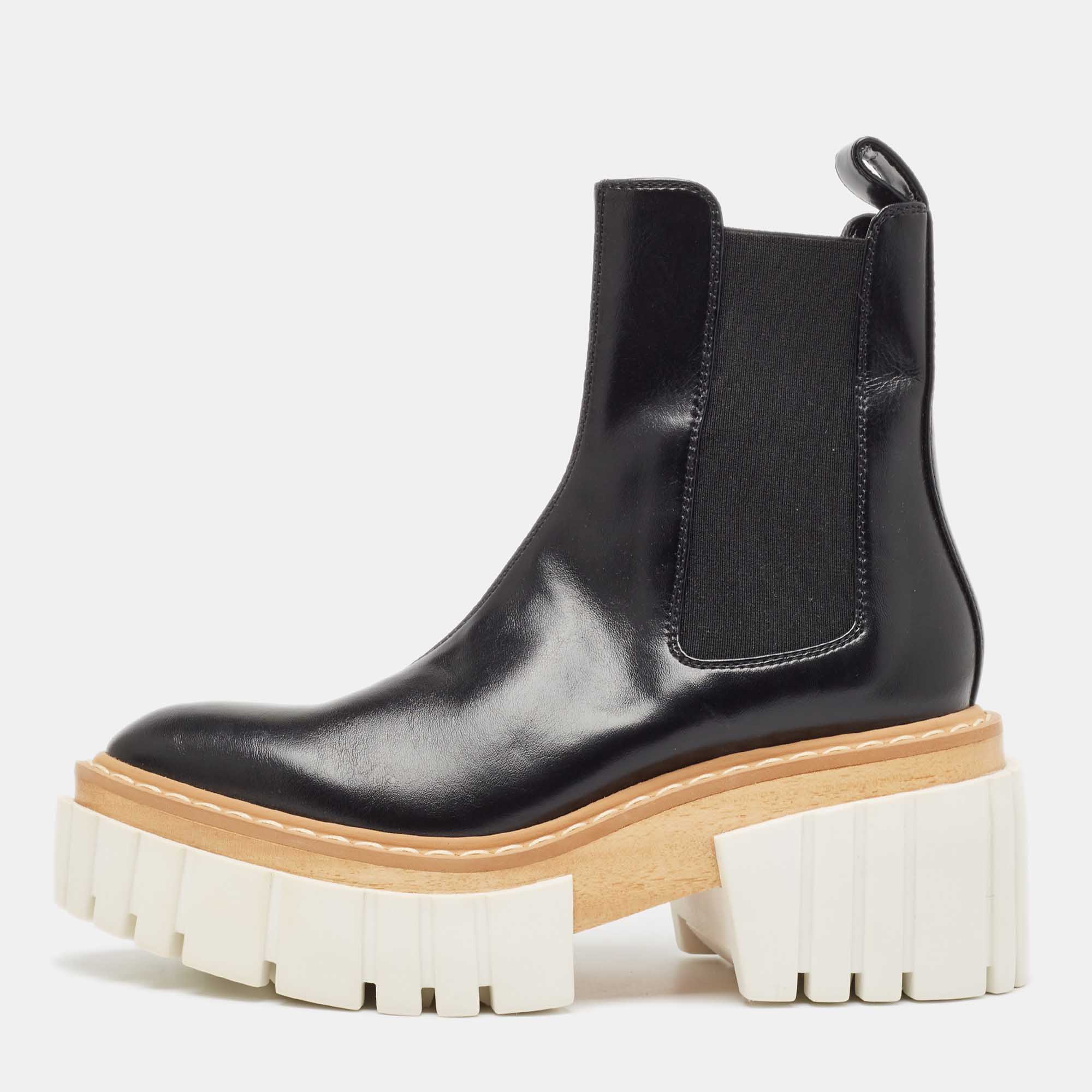 

Stella McCartney Black Faux Leather Platform Ankle Boots Size