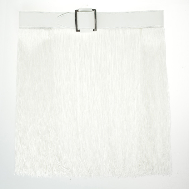Stella McCartney Wide White Faux Leather and Fringe Belt Size 75 CM