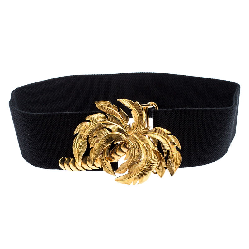 Stella McCartney Black Canvas Palm Tree Buckle Belt 80CM