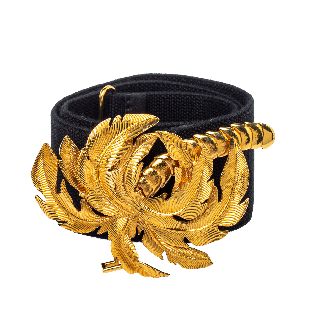 

Stella McCartney Black Canvas Palm Tree Buckle Belt