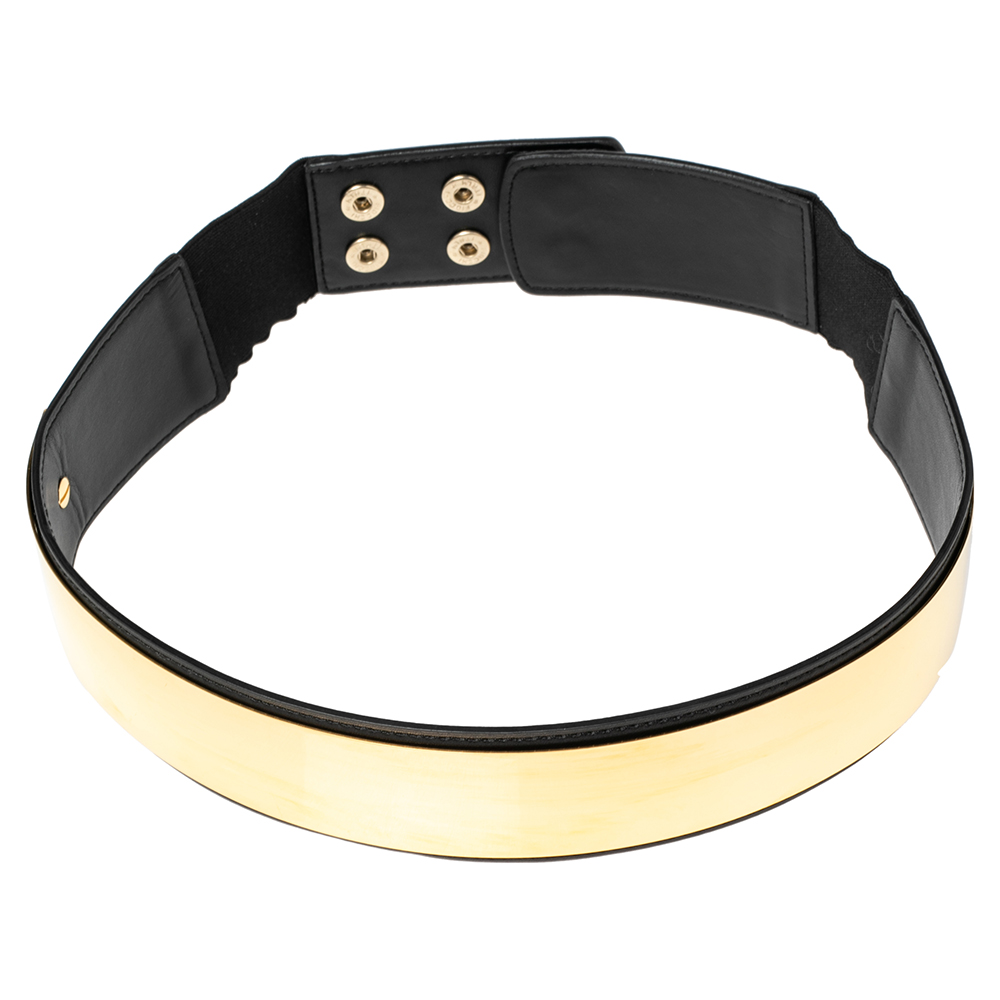 

Stella McCartney Black Faux Leather Gold Tone Metal Plate Waist Belt