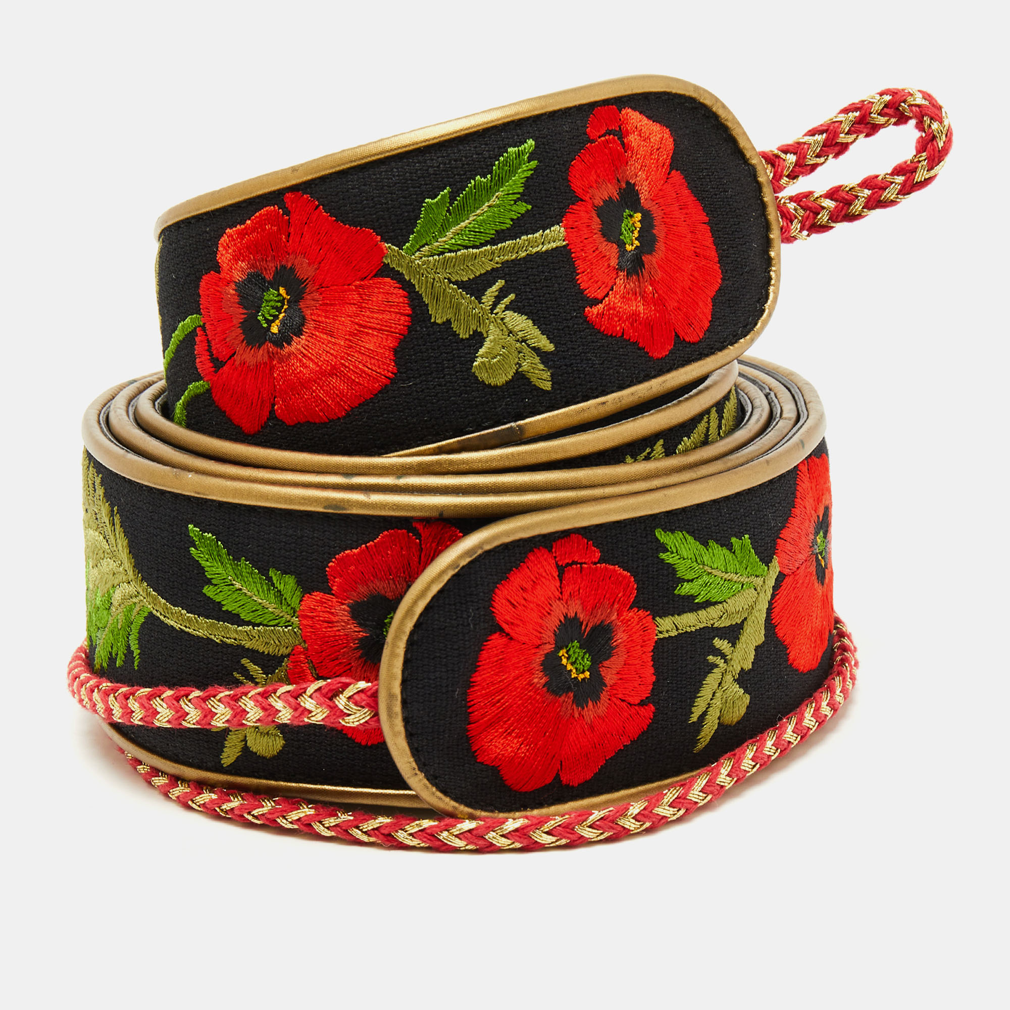 

Stella McCartney Multicolor Floral Embroidered and Leather Double Wrap Belt