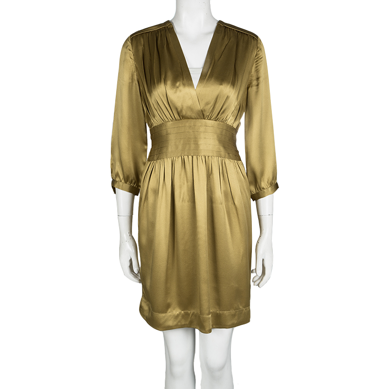 

Stella McCartney Dull Gold Satin Pleated Long Sleeve Dress