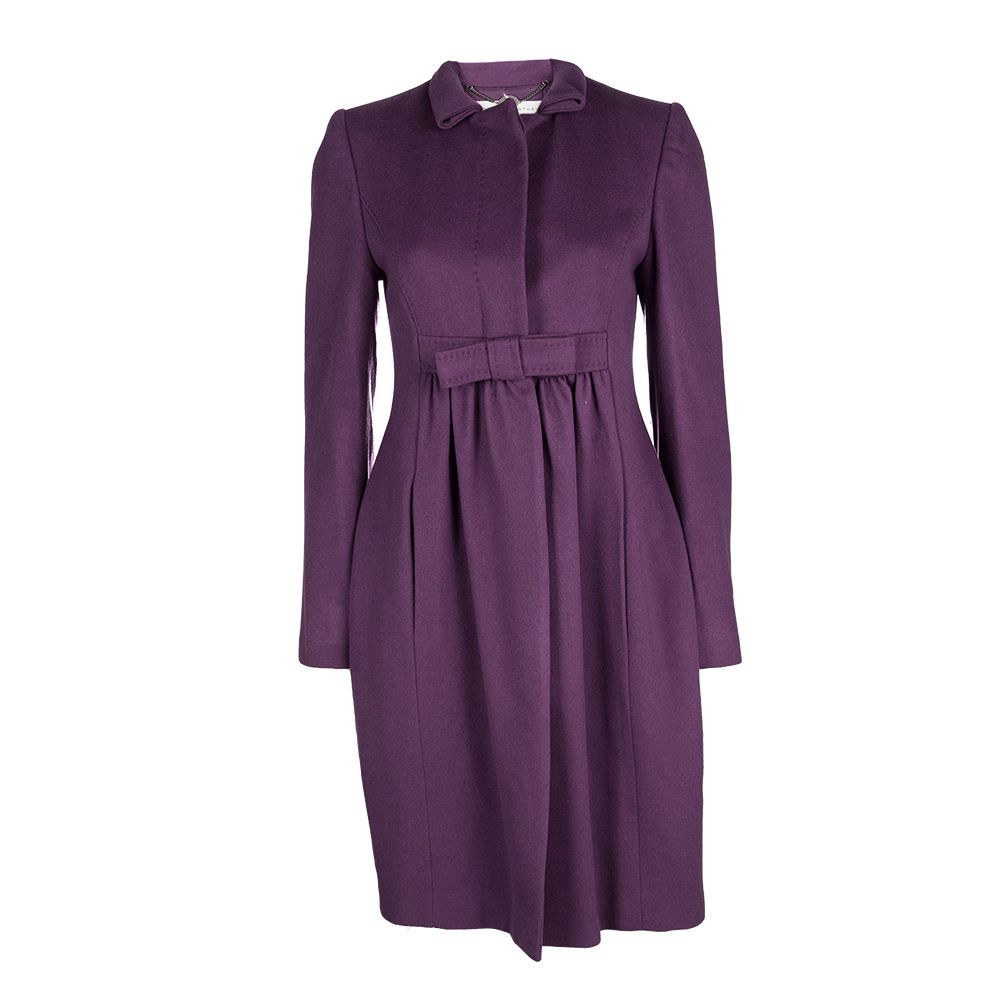 Pre-owned Stella Mccartney Purple Wool Cashmere Bow Detail Dress Coat M