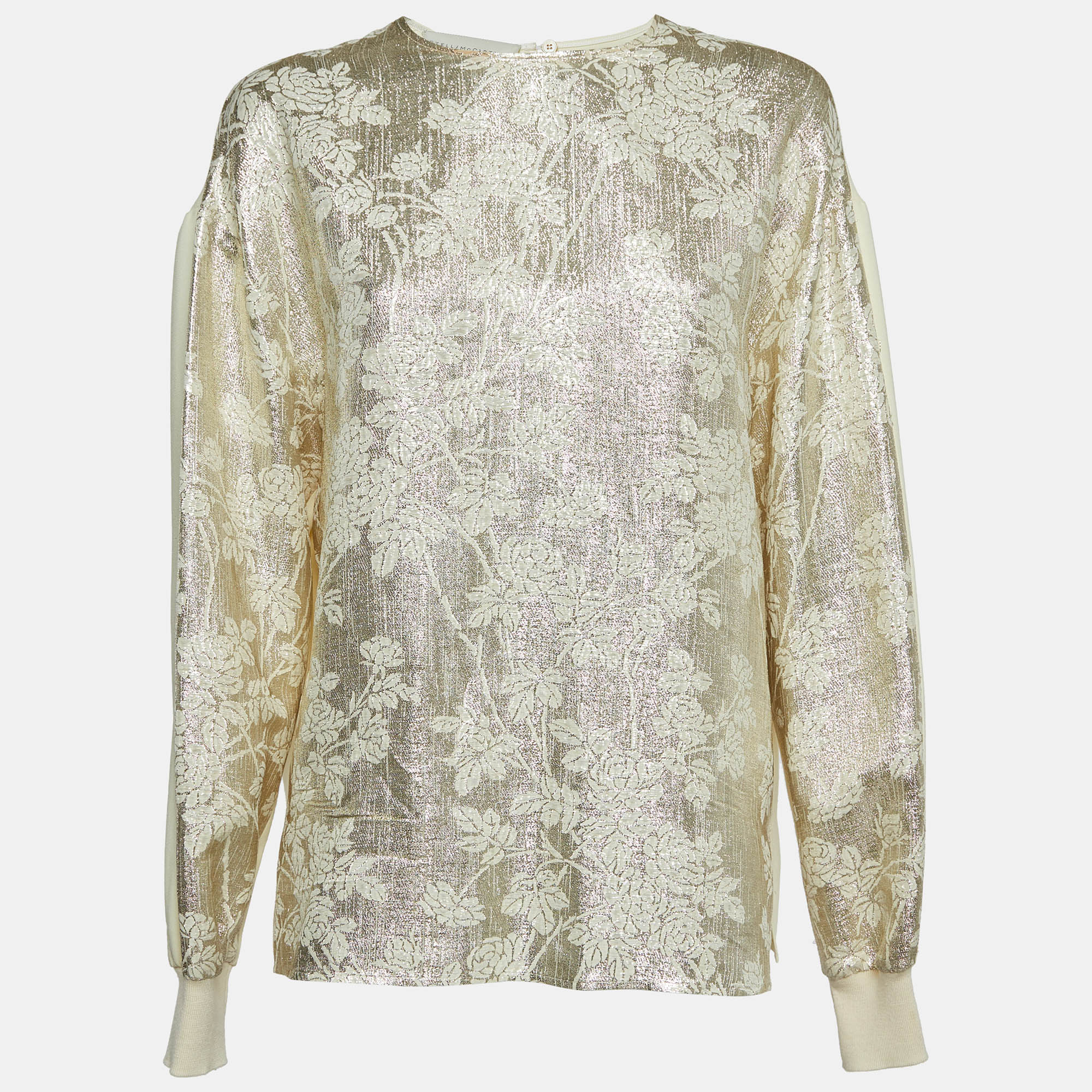 Pre-owned Stella Mccartney Cream/gold Brocade Full Sleeves Jumper Top M