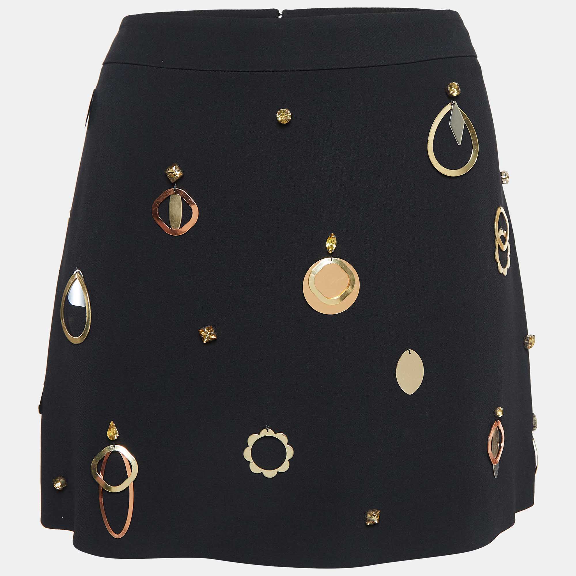 

Stella McCartney Black Crepe Jewel Detail Mini Skirt M