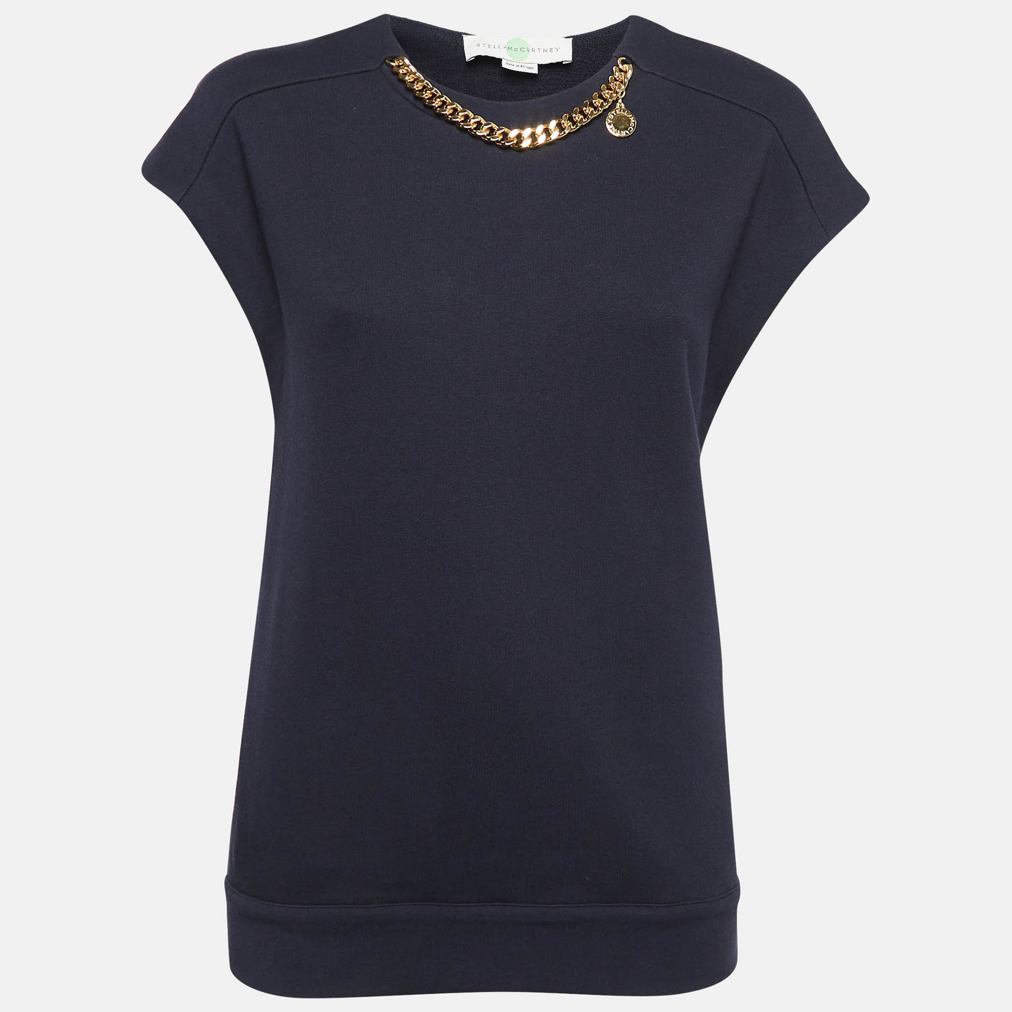 

Stella McCartney Navy Blue Rib Embellished Neck Top S