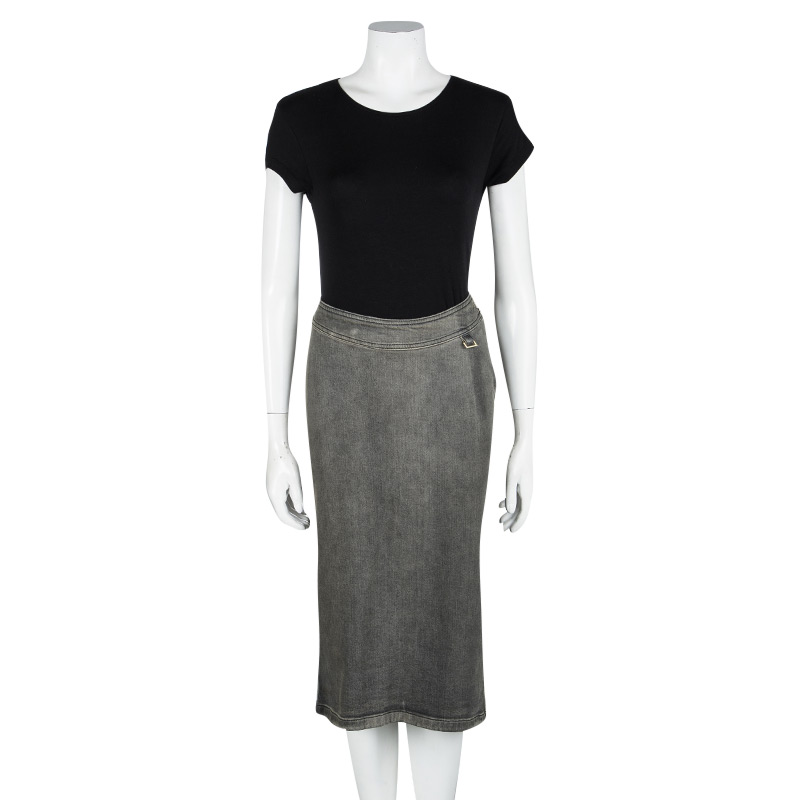 

Stella Mccartney Grey Faded Effect Denim Midi Skirt, Black