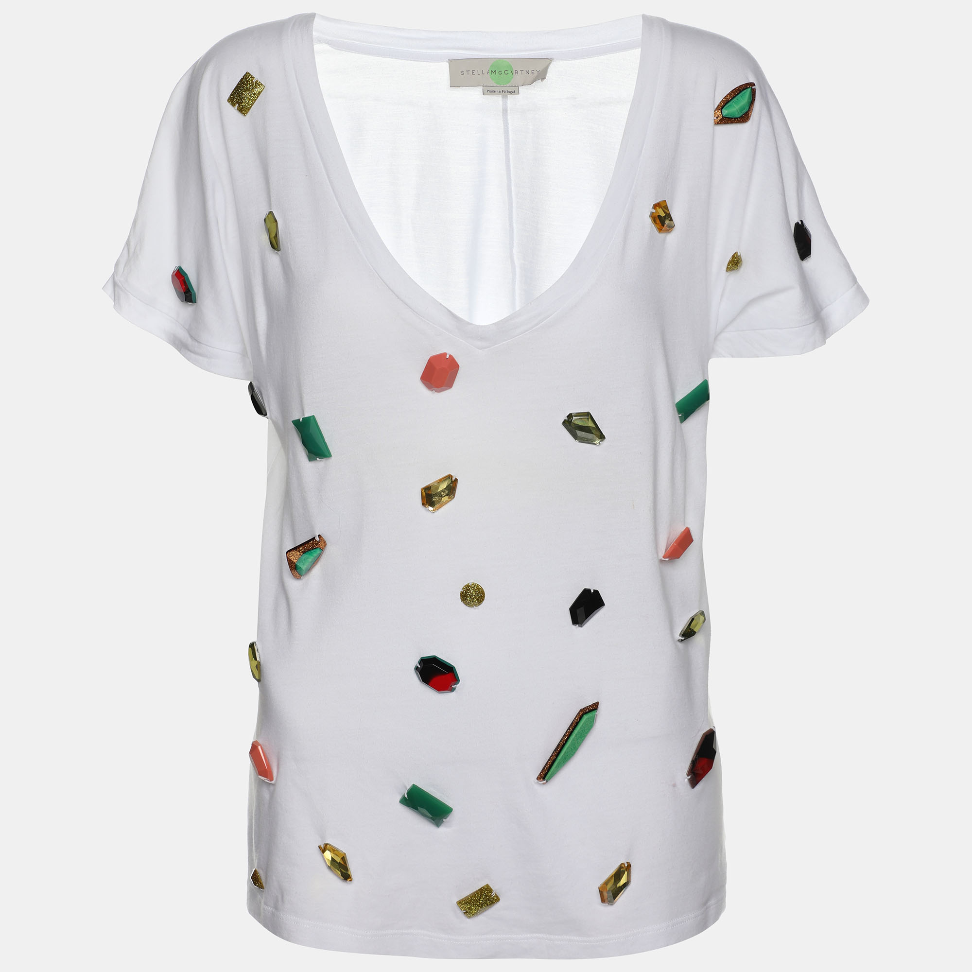 

Stella McCartney White Cotton Natural Stones Detail V Neck T-Shirt S