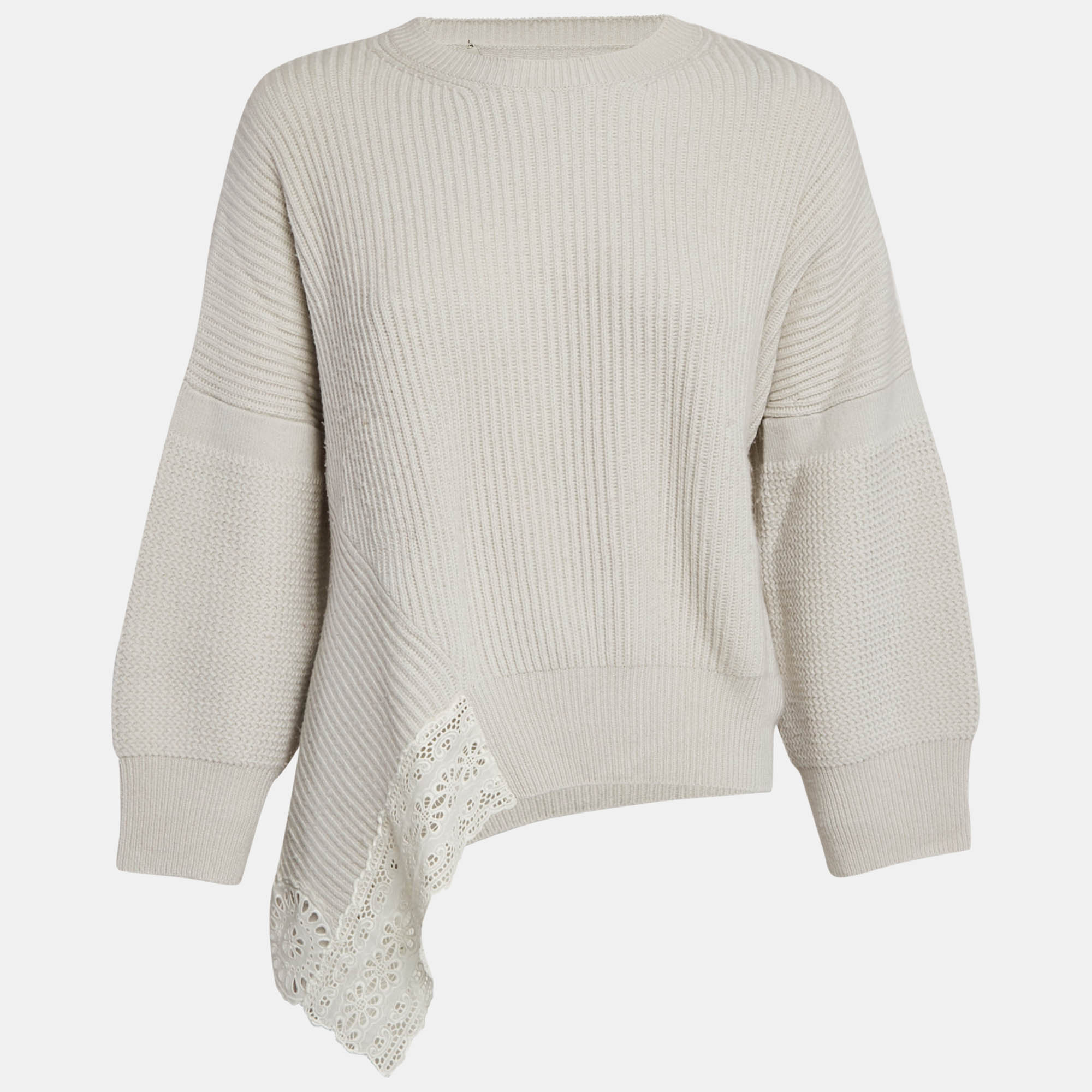 

Stella McCartney Grey Lace Trim Rib Knit Asymmetric Sweater S, White