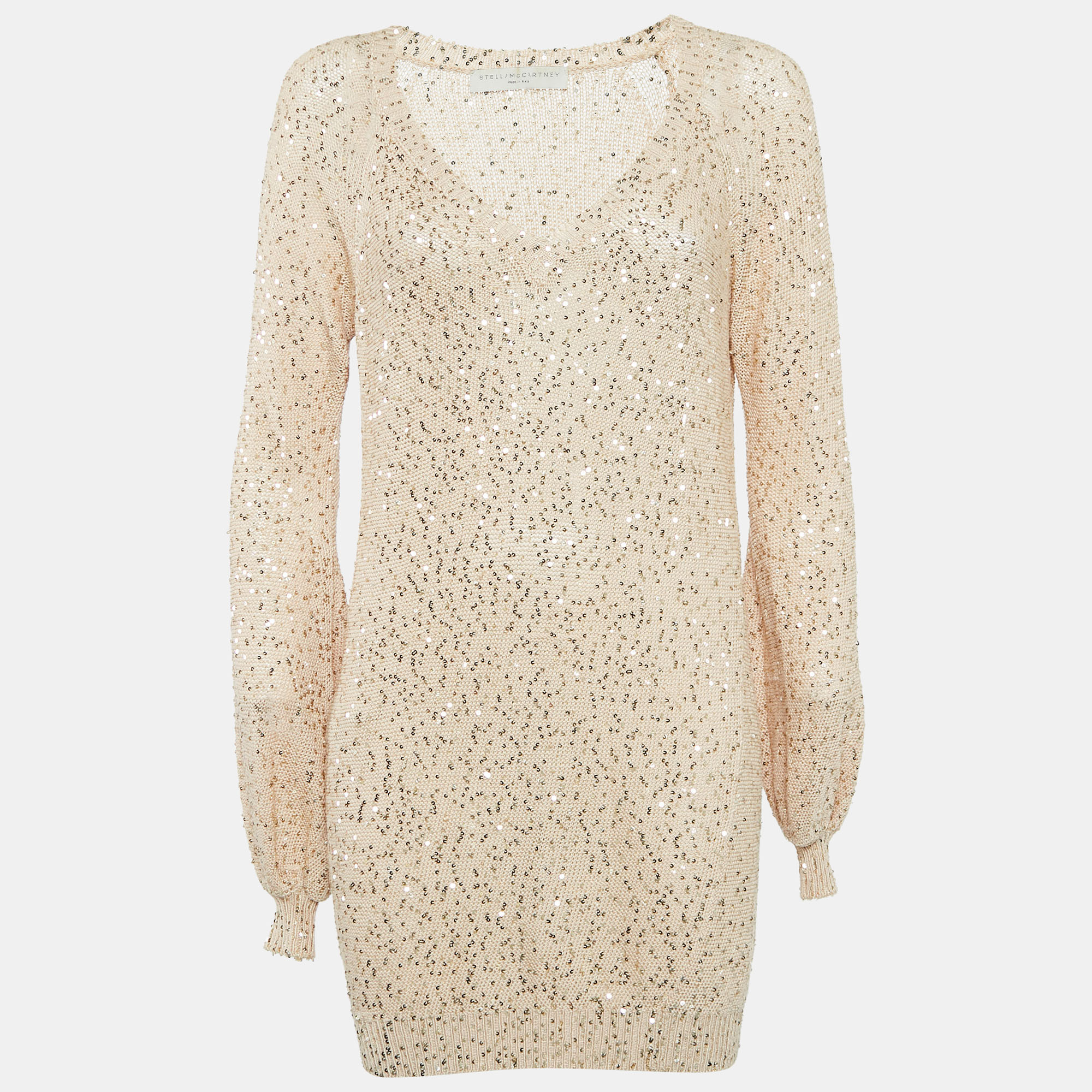 

Stella McCartney Beige Sequined Crochet Knit Sweater Dress S