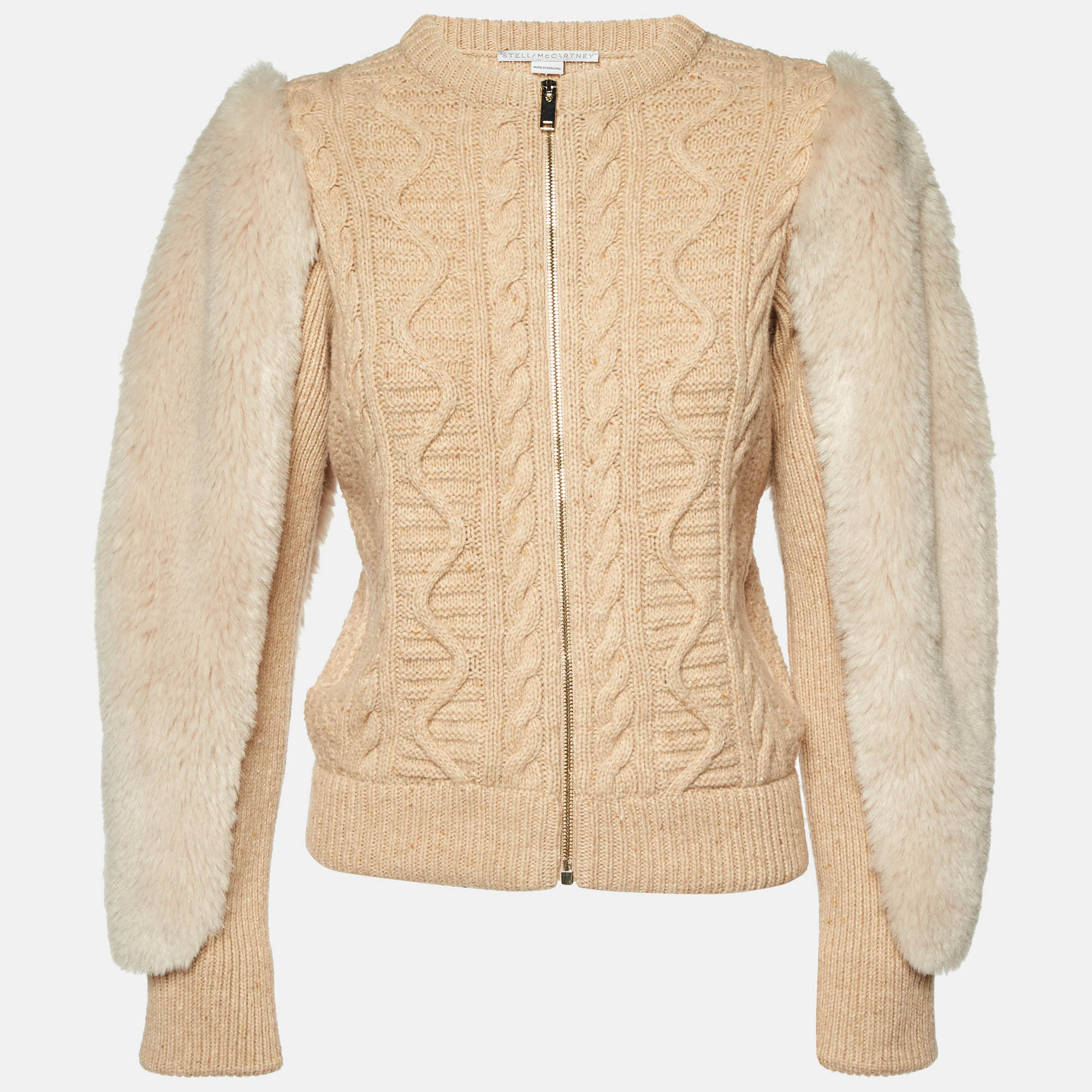 

Stella McCartney Beige Cable Knit Wool Zip-Up Cardigan XS